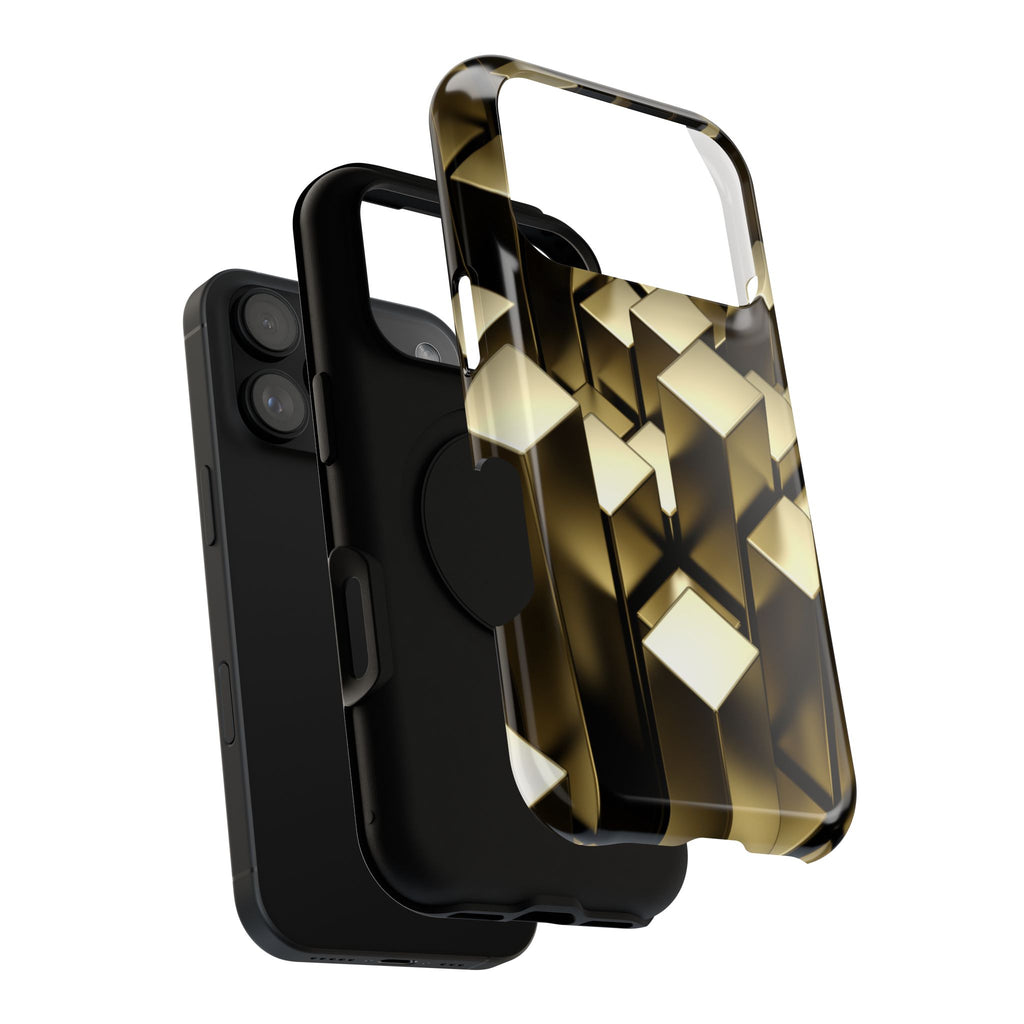 Impact-Resistant Phone Case — Gold Geometric 3D Cubes