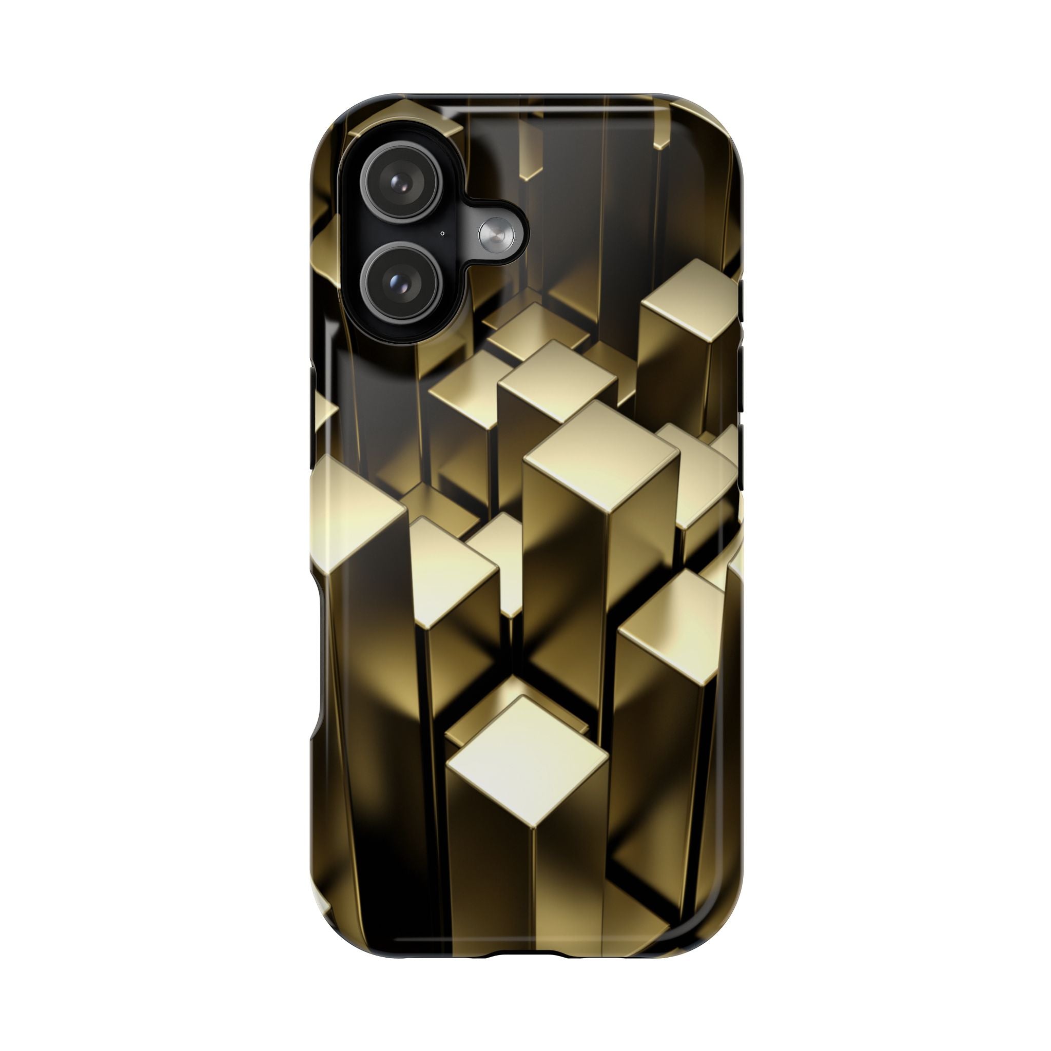 Impact-Resistant Phone Case — Gold Geometric 3D Cubes