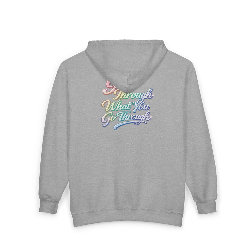 Unisex Grow Through What You Go Through Zip Hoodie — Inspirational Pastel Script Full-Zip Sweatshirt