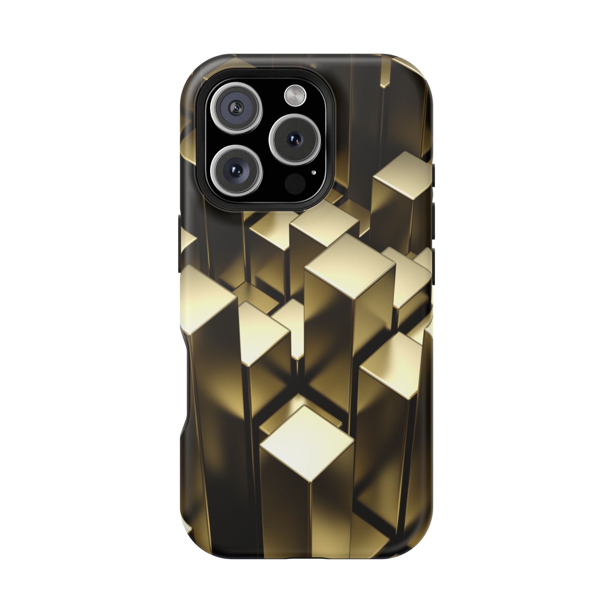 Impact-Resistant Phone Case — Gold Geometric 3D Cubes