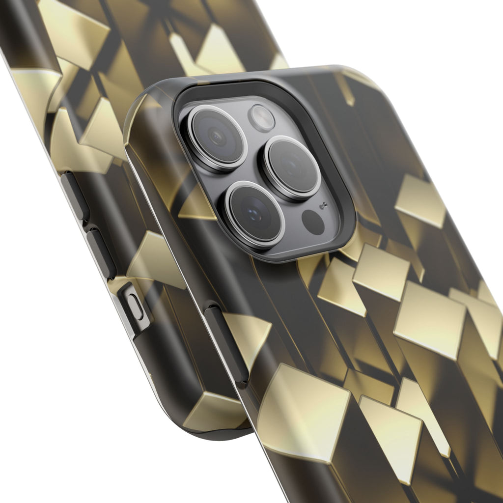 Impact-Resistant Phone Case — Gold Geometric 3D Cubes