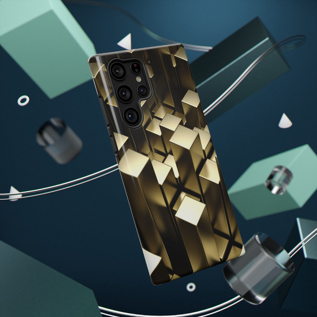 Impact-Resistant Phone Case — Gold Geometric 3D Cubes