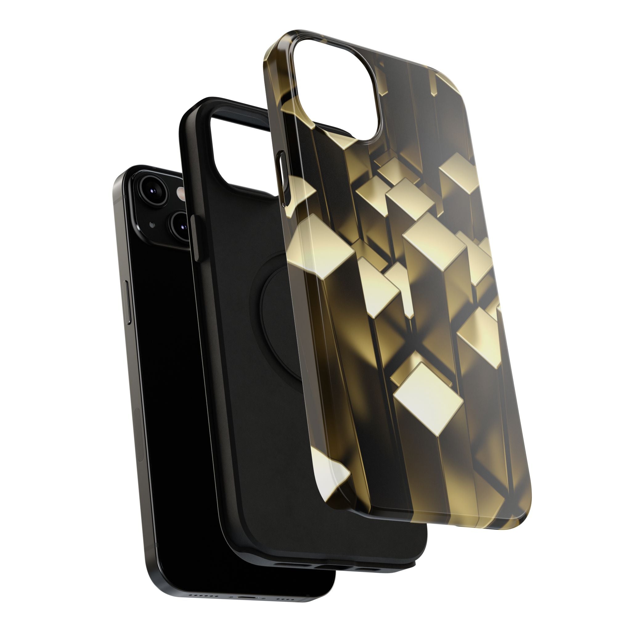 Impact-Resistant Phone Case — Gold Geometric 3D Cubes