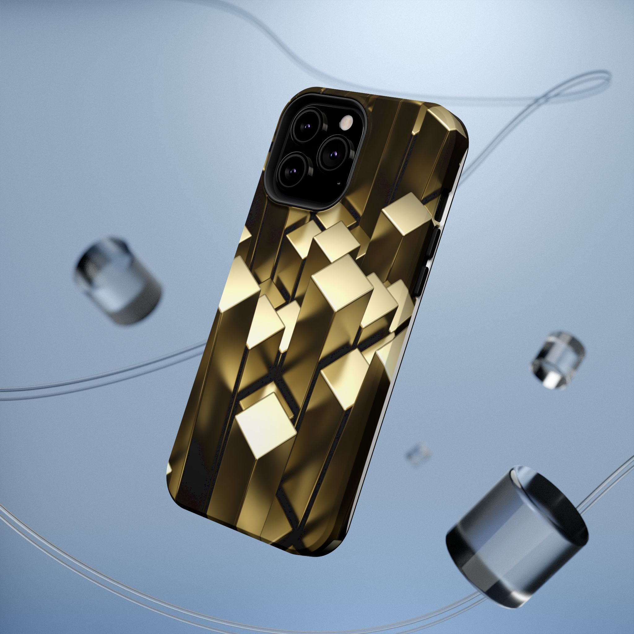 Impact-Resistant Phone Case — Gold Geometric 3D Cubes