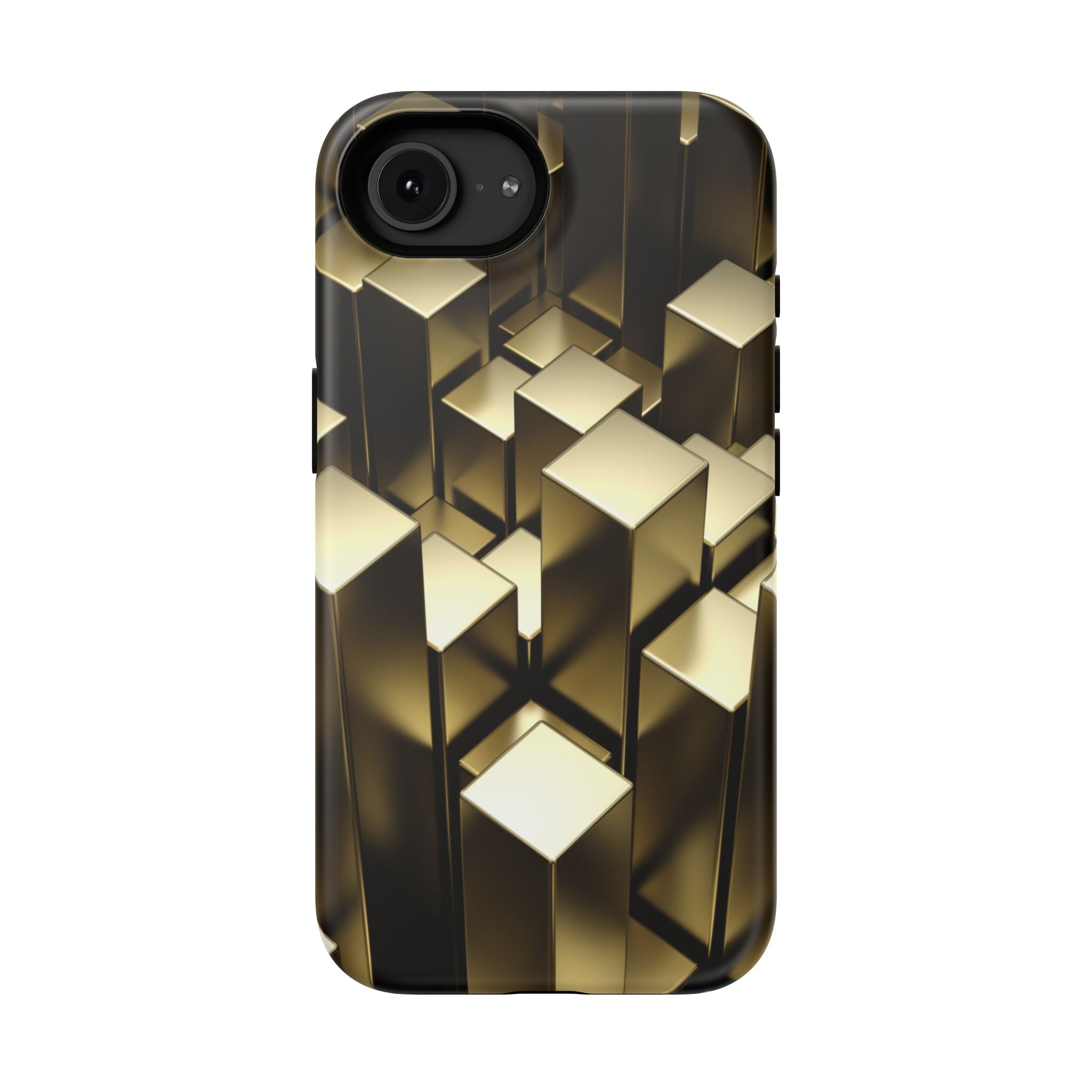 Impact-Resistant Phone Case — Gold Geometric 3D Cubes