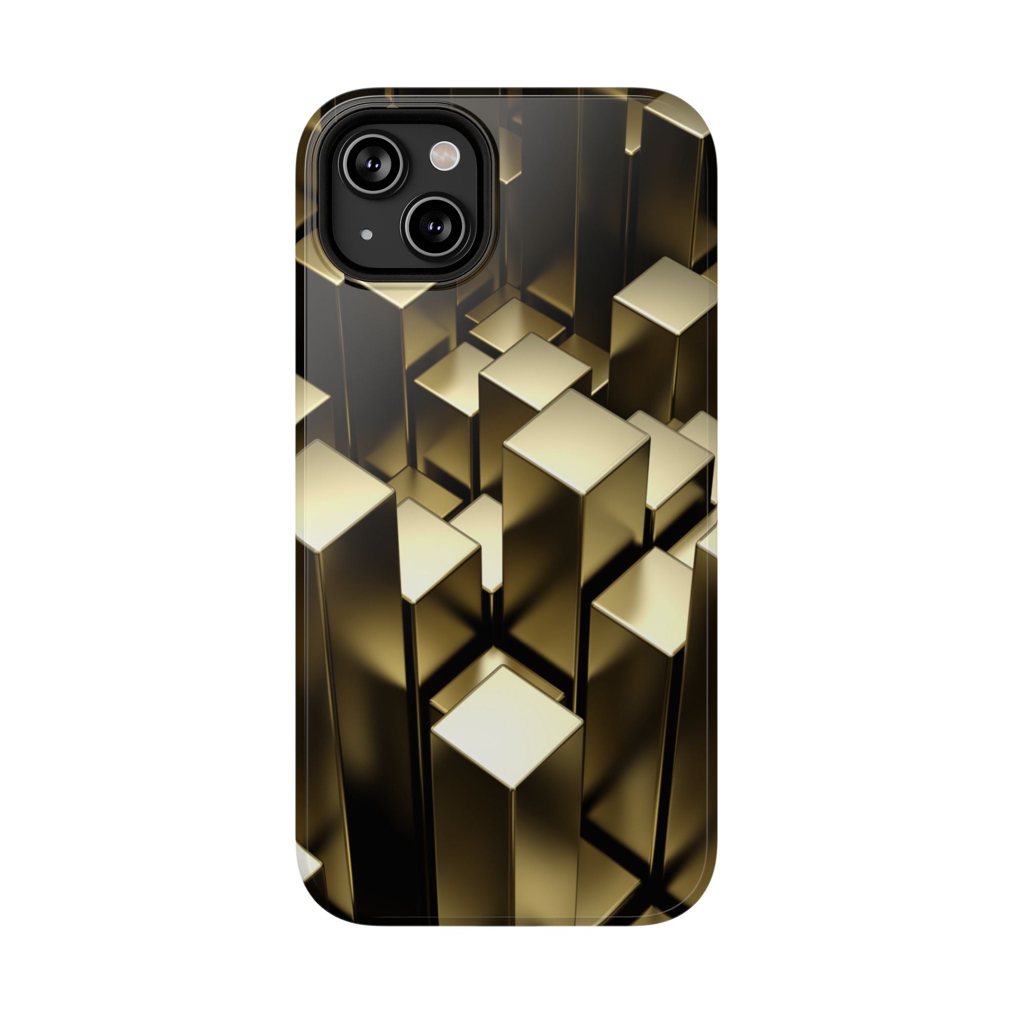 Impact-Resistant Phone Case — Gold Geometric 3D Cubes