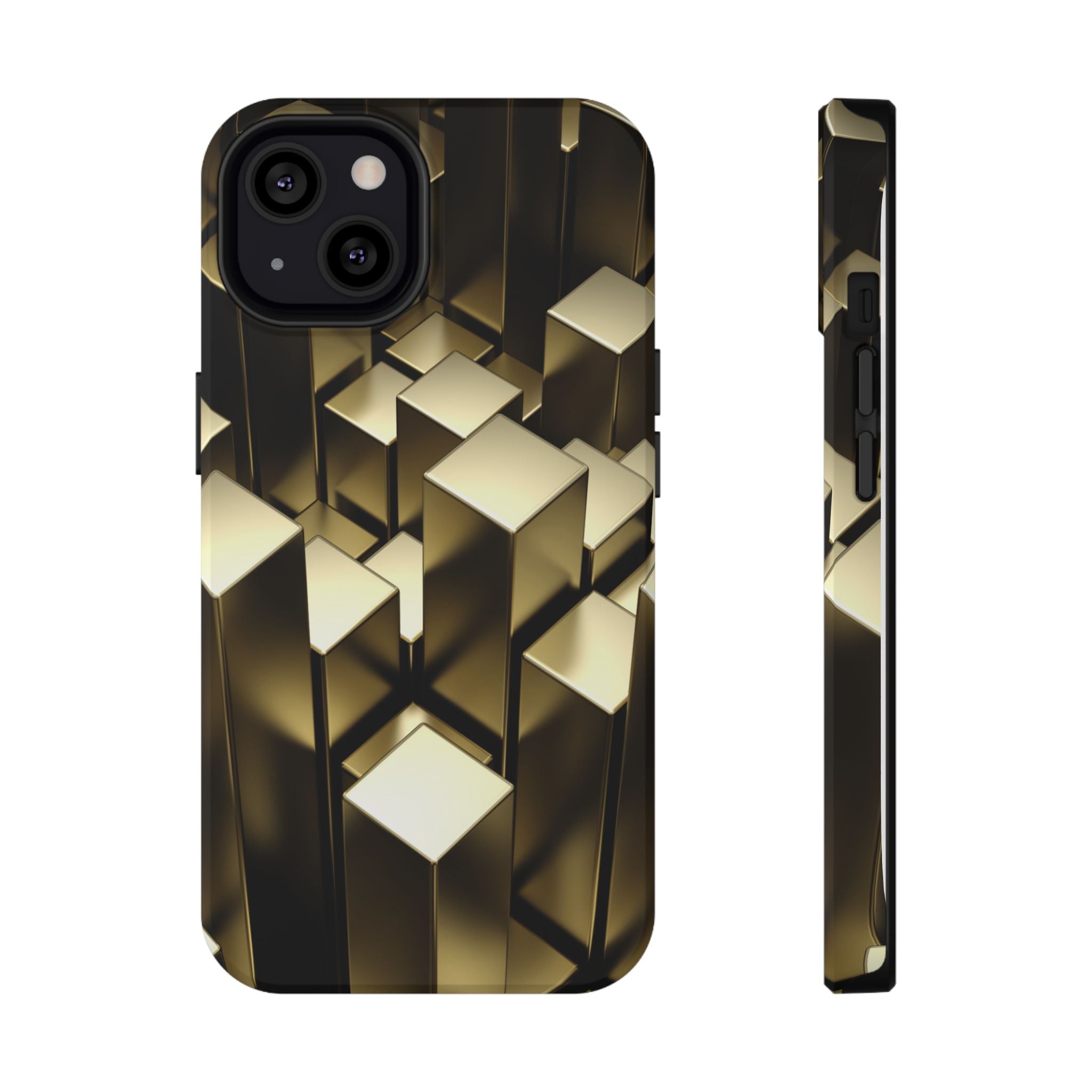 Impact-Resistant Phone Case — Gold Geometric 3D Cubes