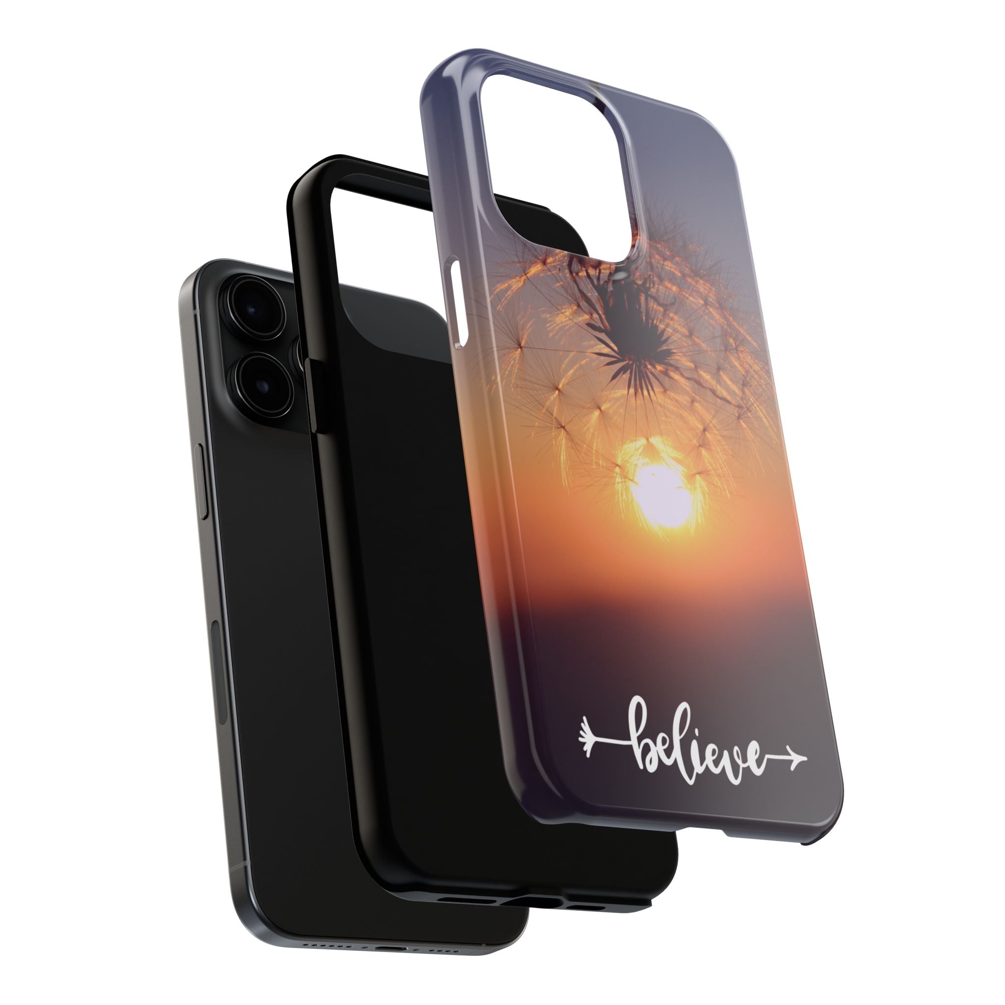 Believe Dandelion Sunset Tough Phone Case — Inspirational Protective iPhone Cover