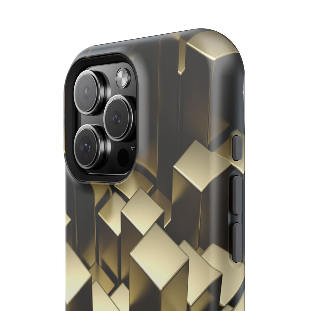 Impact-Resistant Phone Case — Gold Geometric 3D Cubes