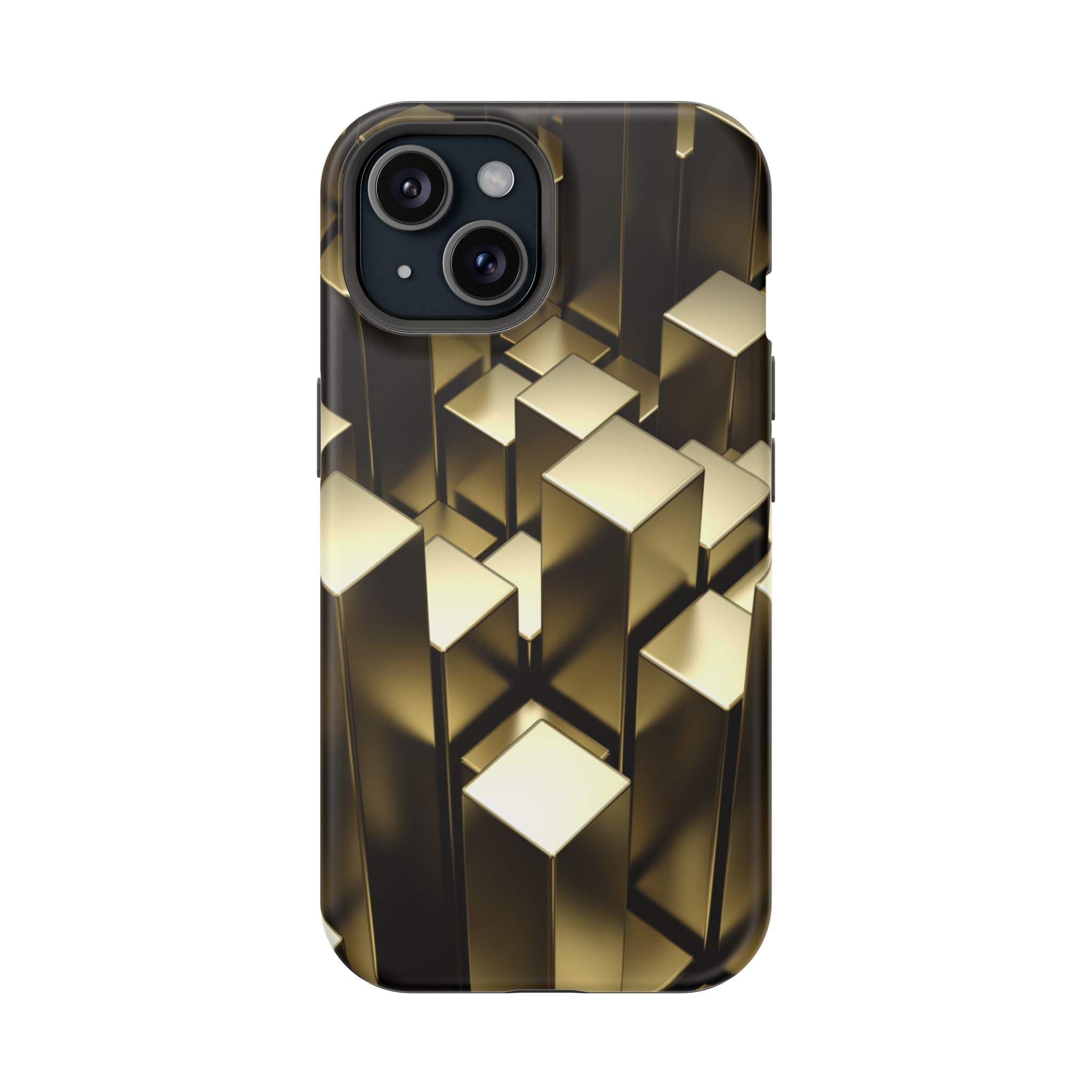 Impact-Resistant Phone Case — Gold Geometric 3D Cubes