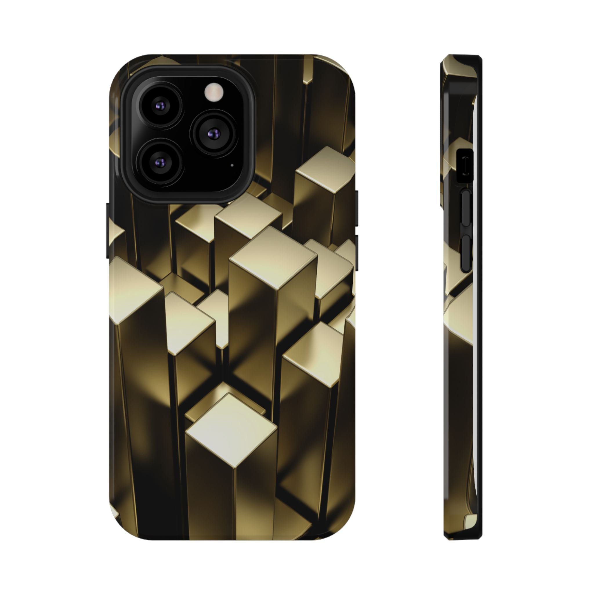 Impact-Resistant Phone Case — Gold Geometric 3D Cubes
