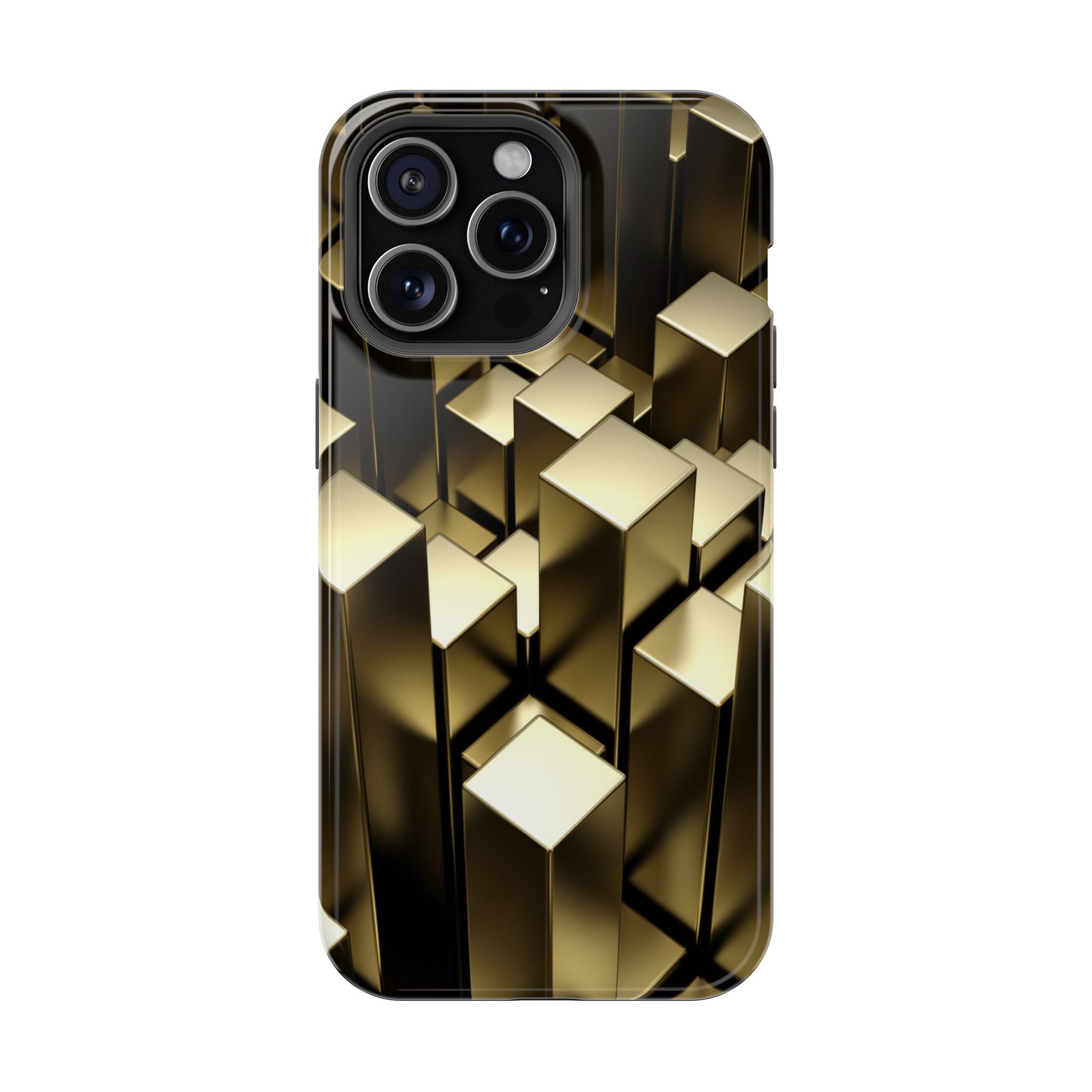 Impact-Resistant Phone Case — Gold Geometric 3D Cubes