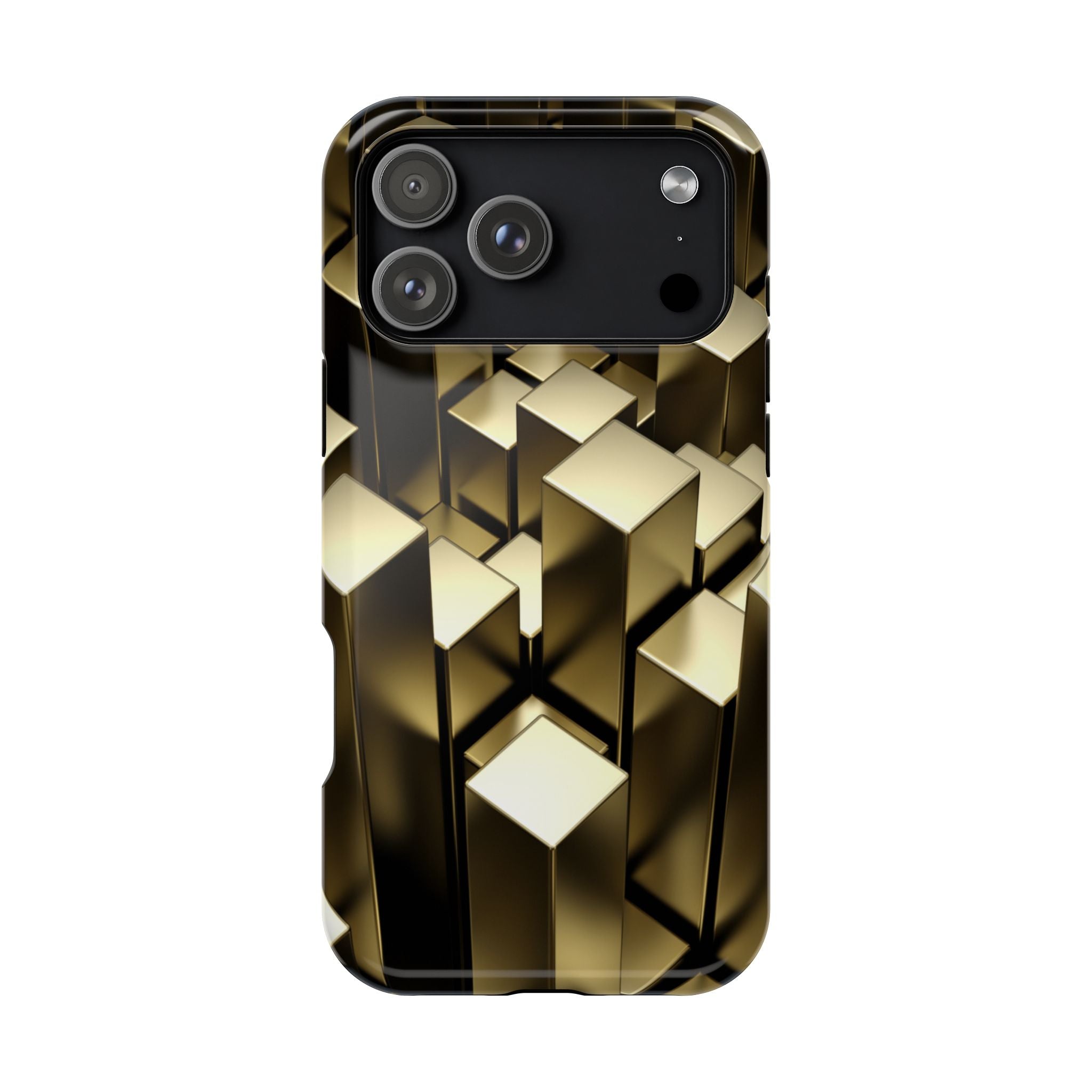 Impact-Resistant Phone Case — Gold Geometric 3D Cubes