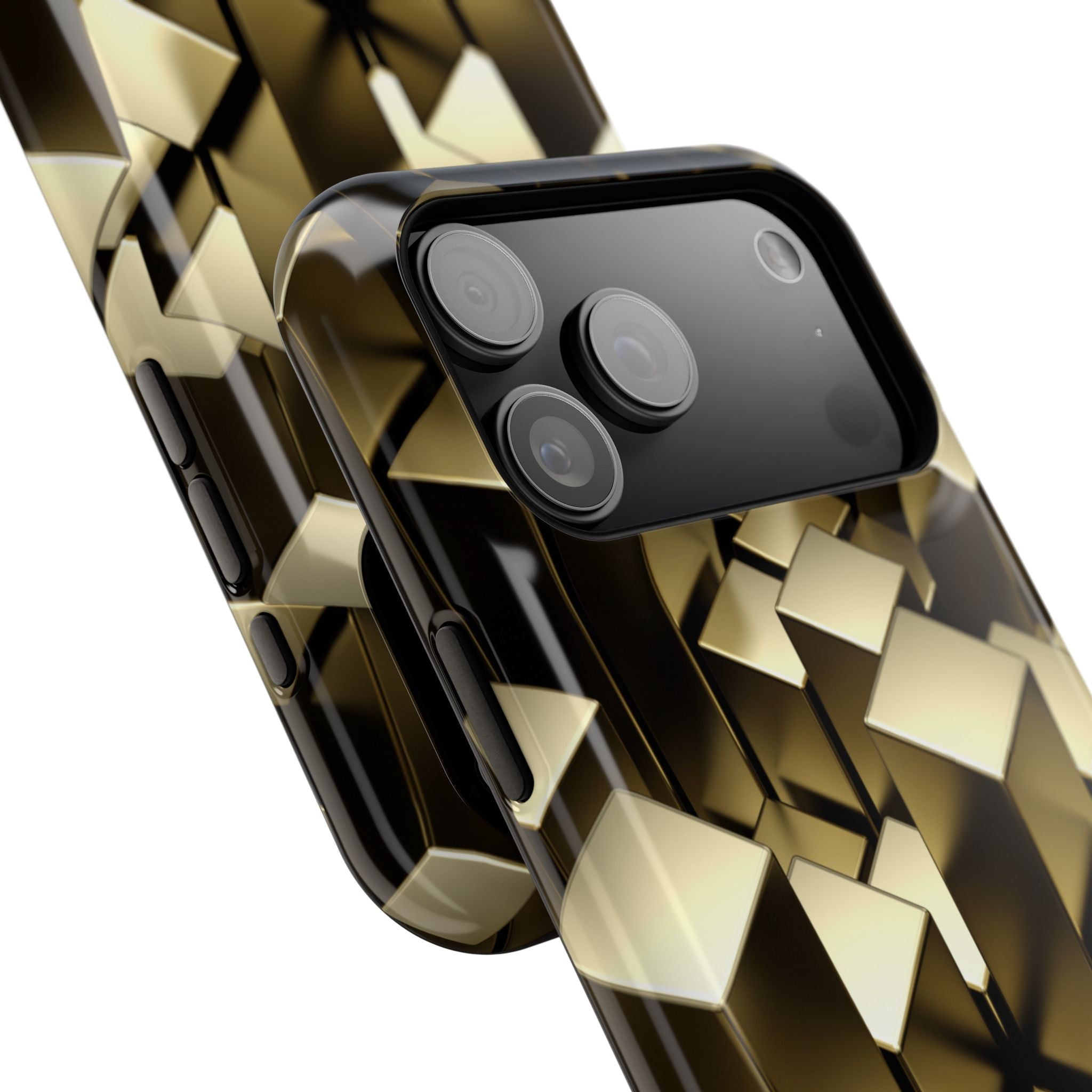 Impact-Resistant Phone Case — Gold Geometric 3D Cubes
