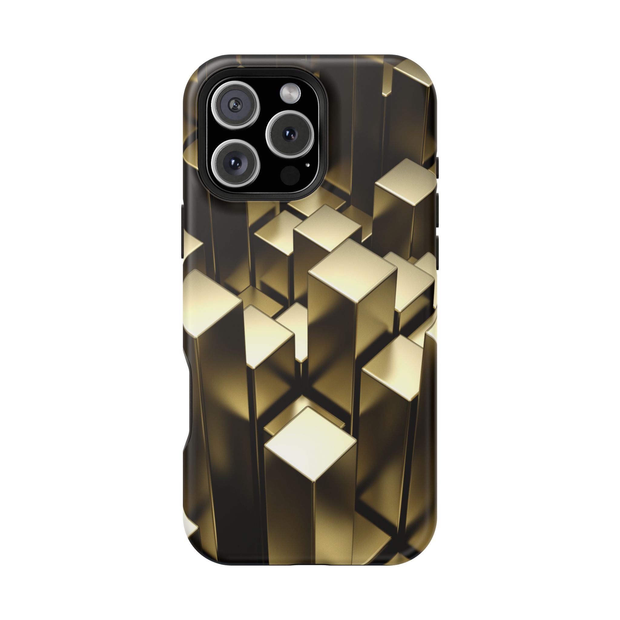 Impact-Resistant Phone Case — Gold Geometric 3D Cubes