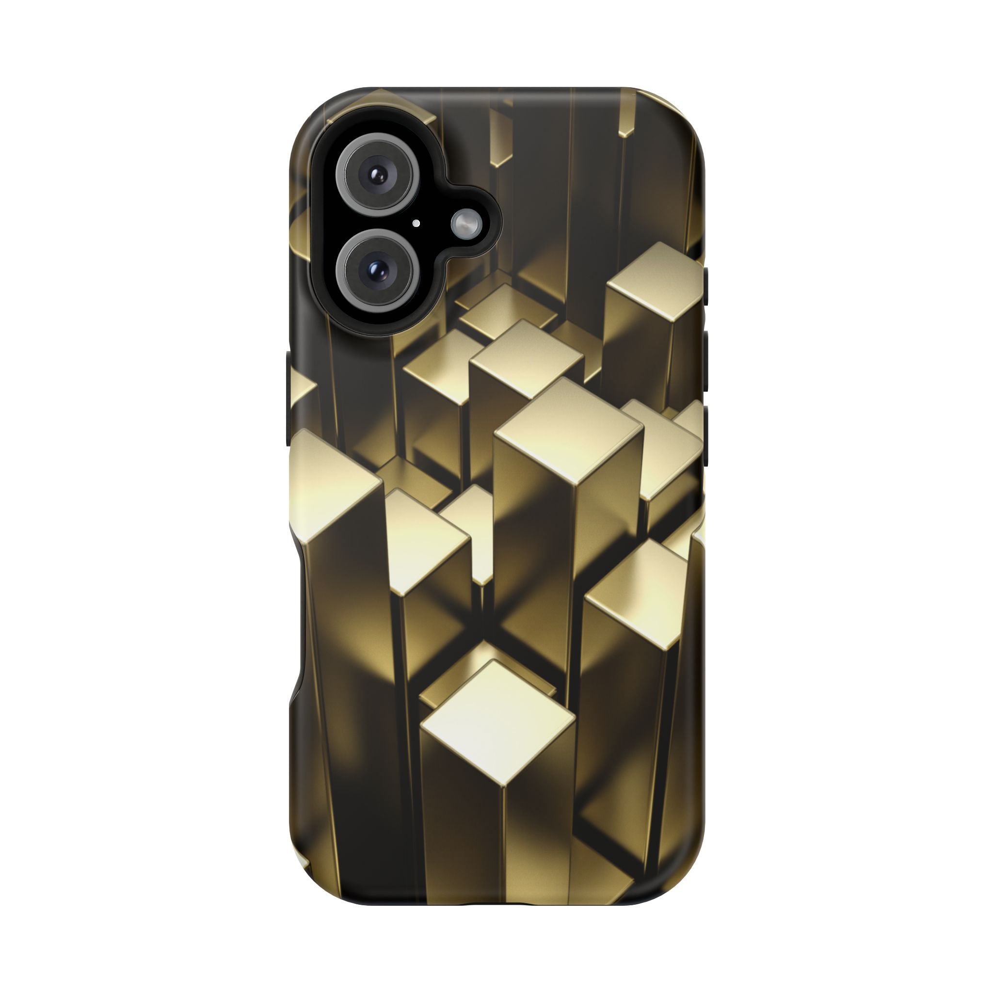 Impact-Resistant Phone Case — Gold Geometric 3D Cubes