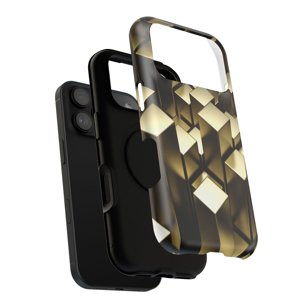 Impact-Resistant Phone Case — Gold Geometric 3D Cubes
