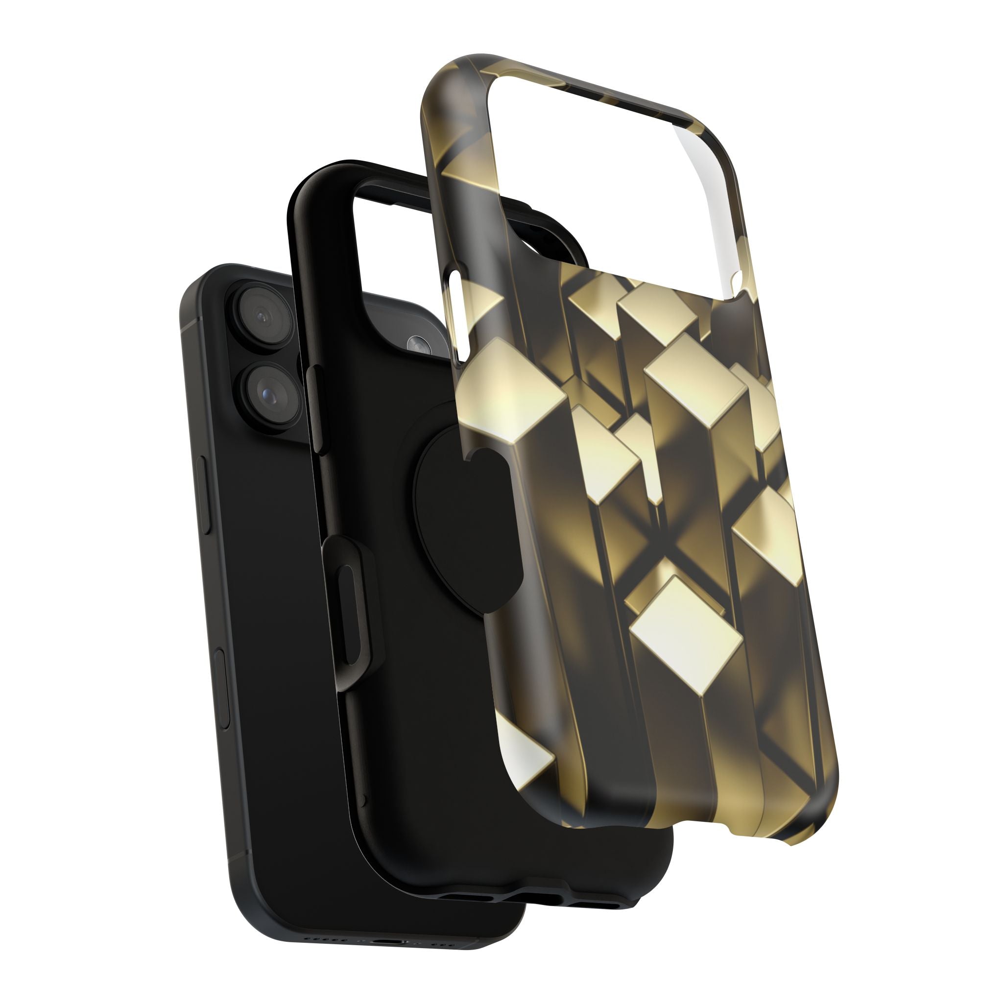 Impact-Resistant Phone Case — Gold Geometric 3D Cubes