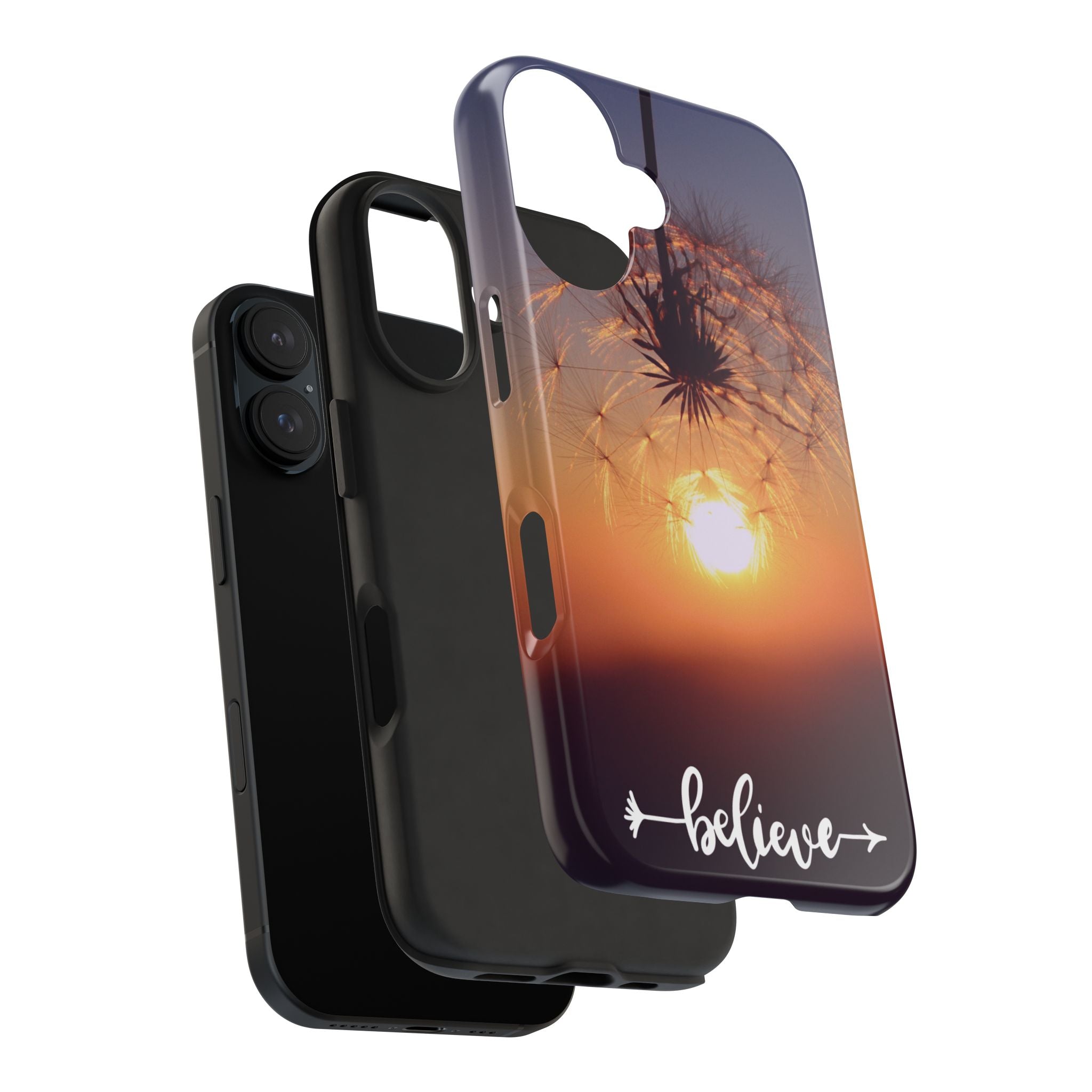 Believe Dandelion Sunset Tough Phone Case — Inspirational Protective iPhone Cover