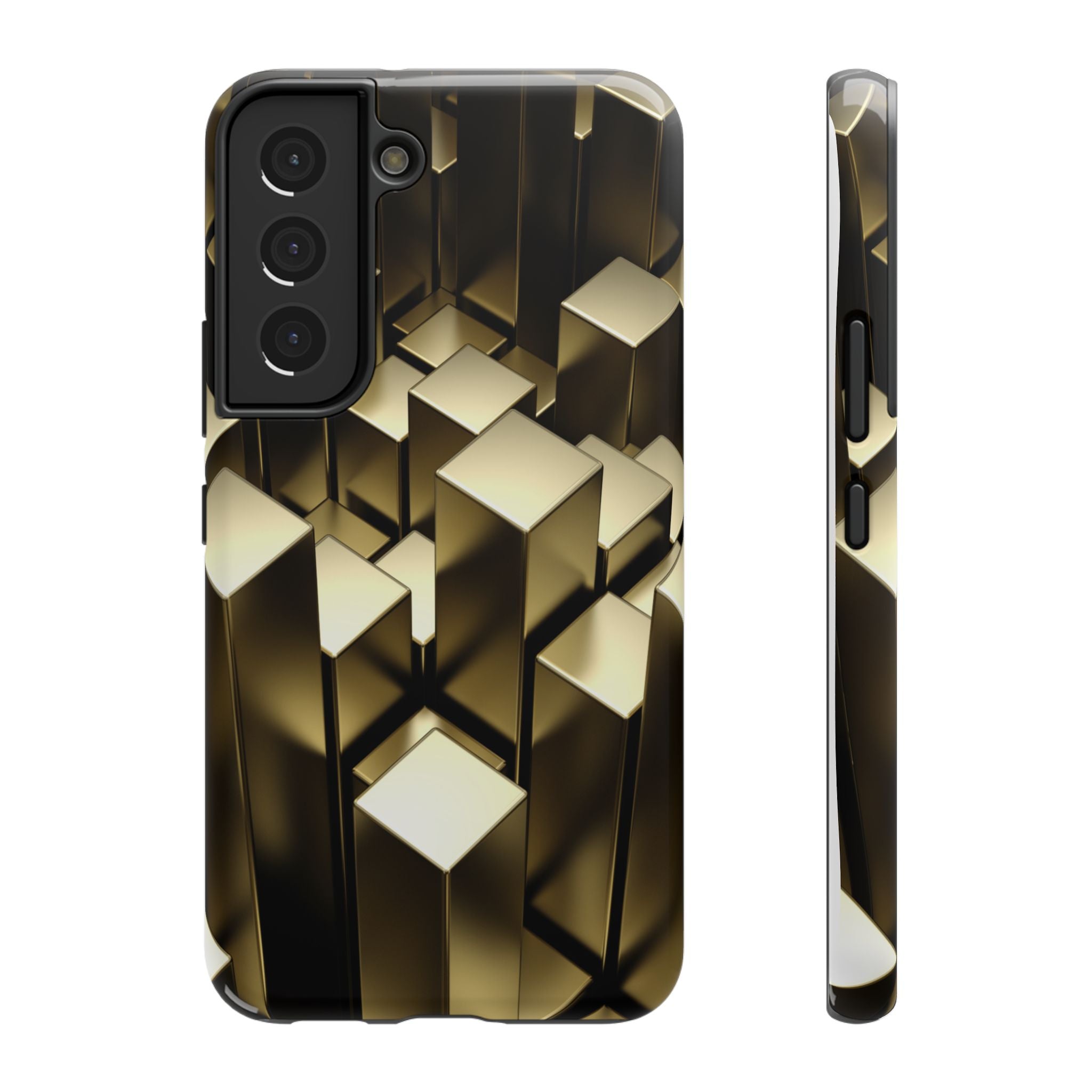 Impact-Resistant Phone Case — Gold Geometric 3D Cubes