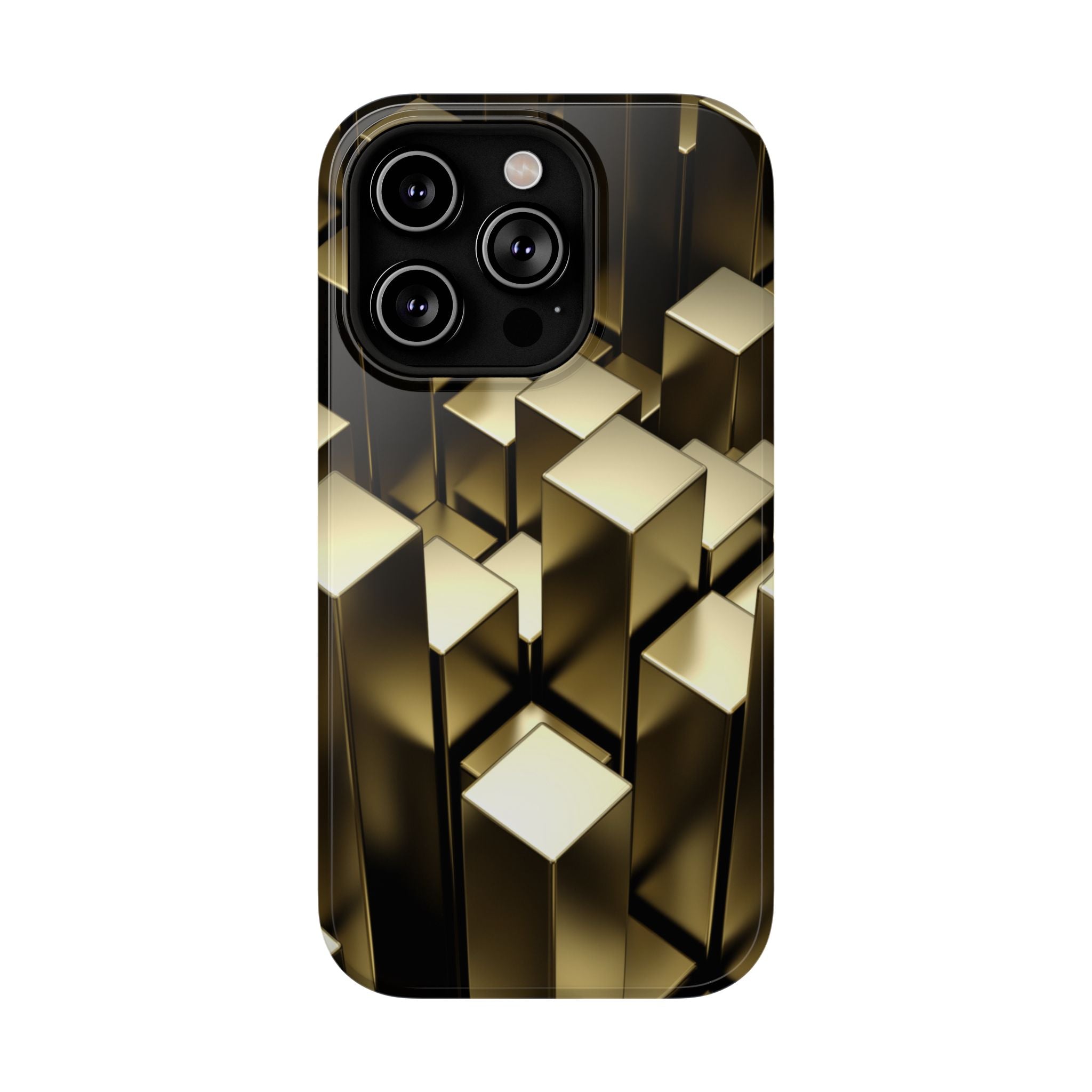 Impact-Resistant Phone Case — Gold Geometric 3D Cubes