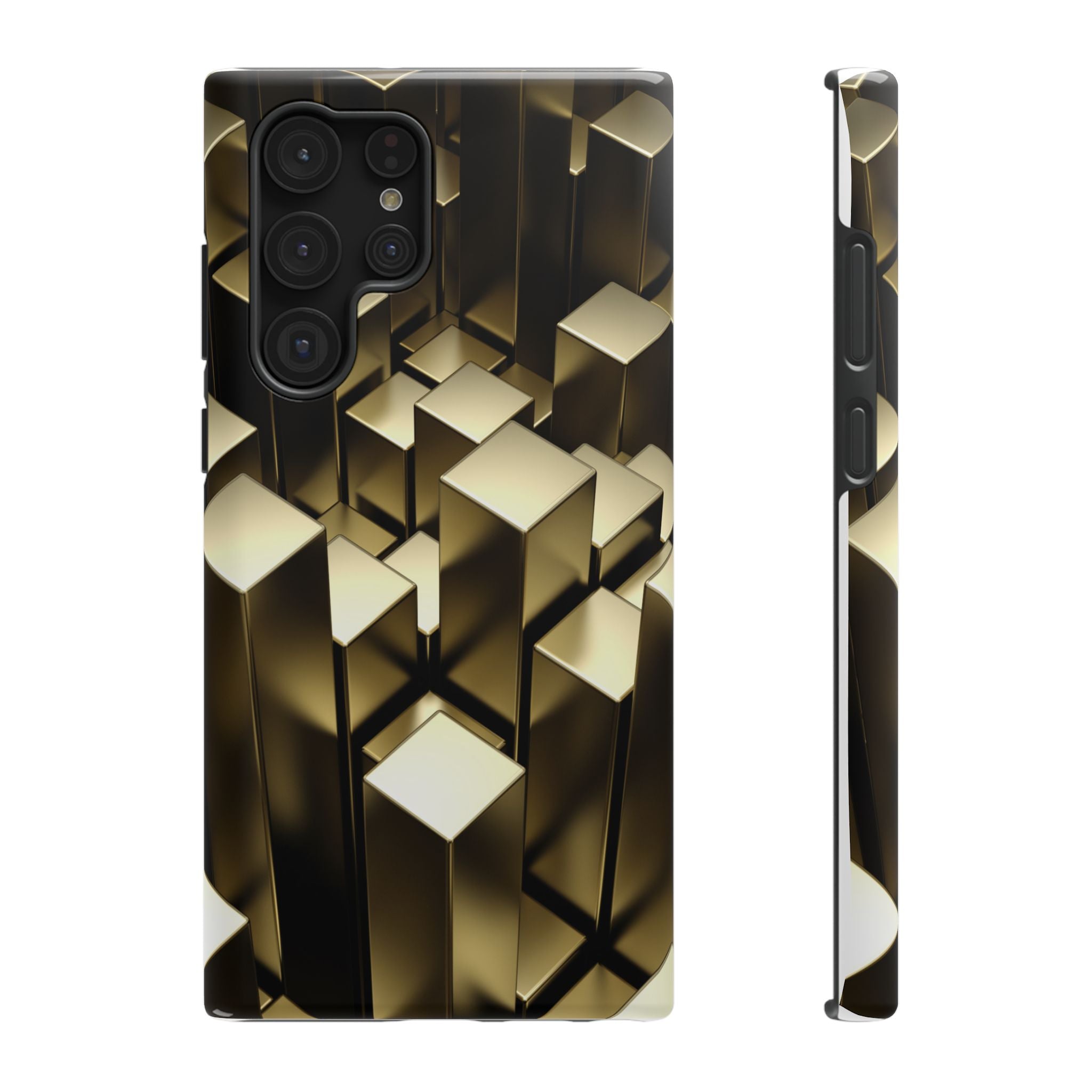 Impact-Resistant Phone Case — Gold Geometric 3D Cubes