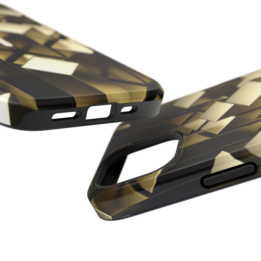 Impact-Resistant Phone Case — Gold Geometric 3D Cubes