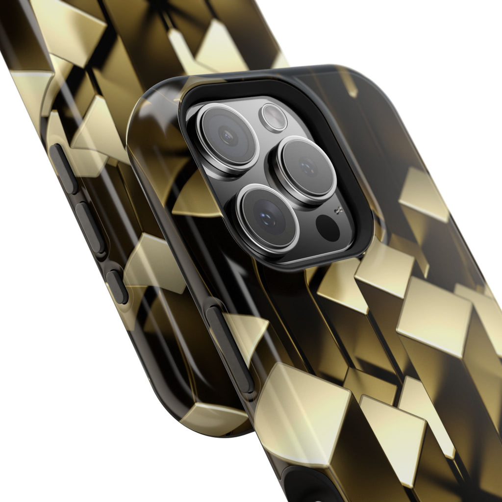 Impact-Resistant Phone Case — Gold Geometric 3D Cubes