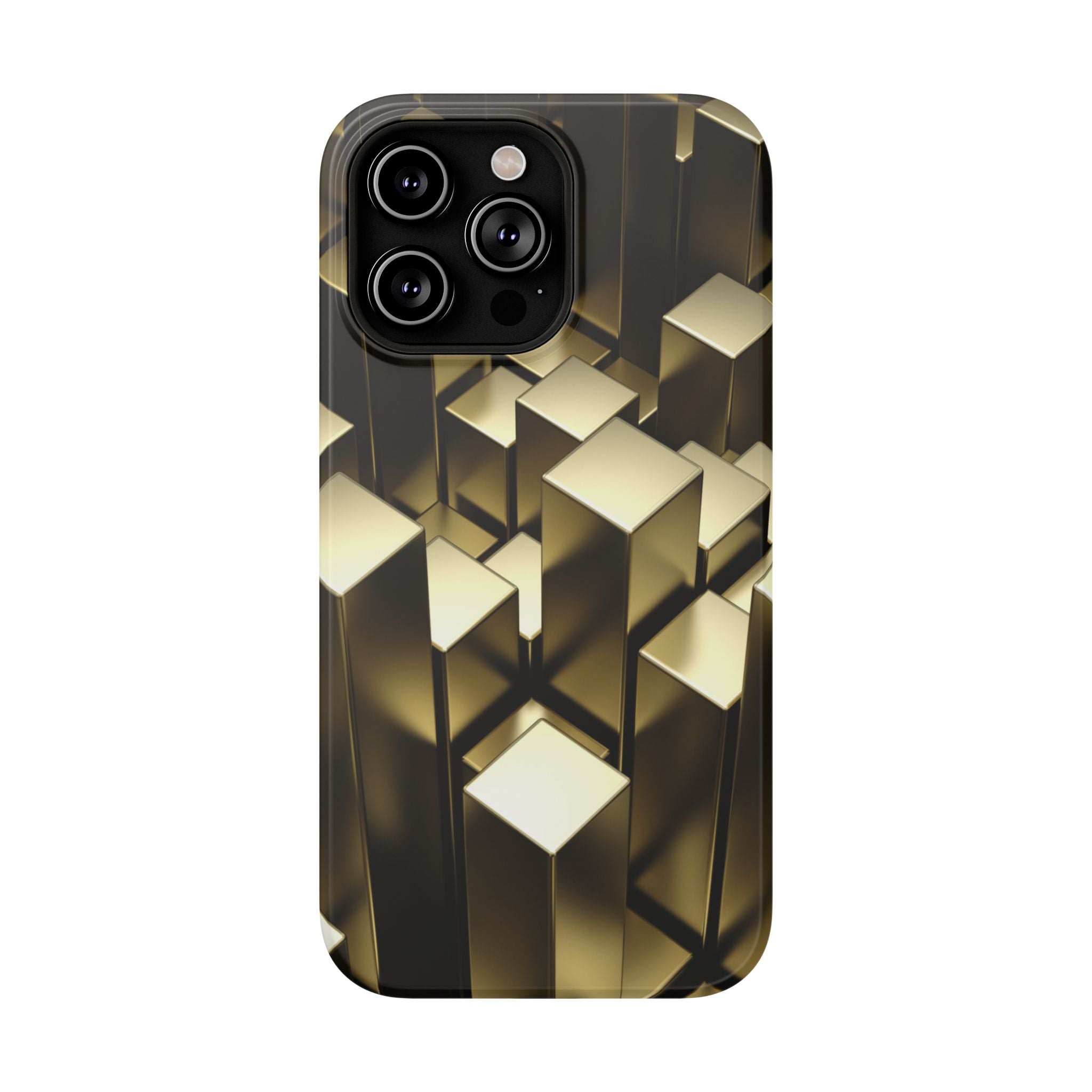 Impact-Resistant Phone Case — Gold Geometric 3D Cubes