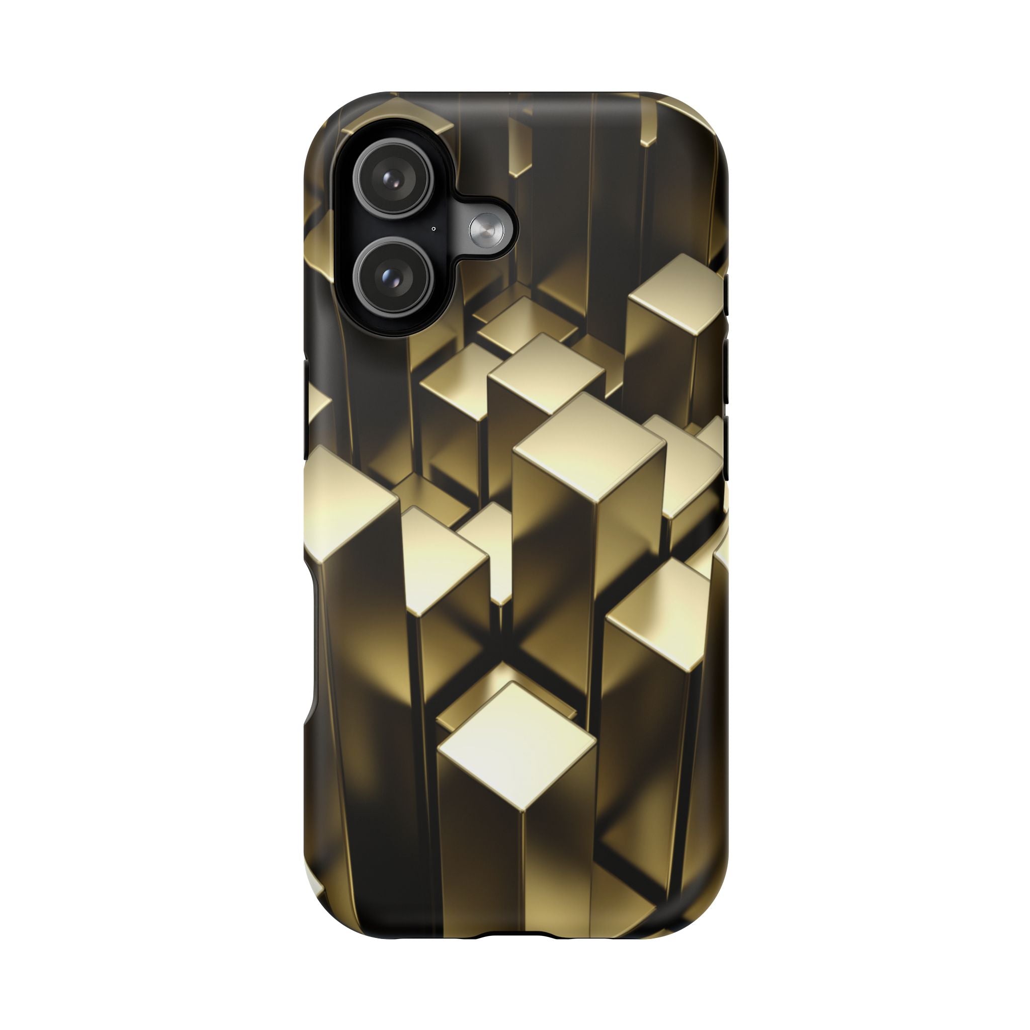 Impact-Resistant Phone Case — Gold Geometric 3D Cubes