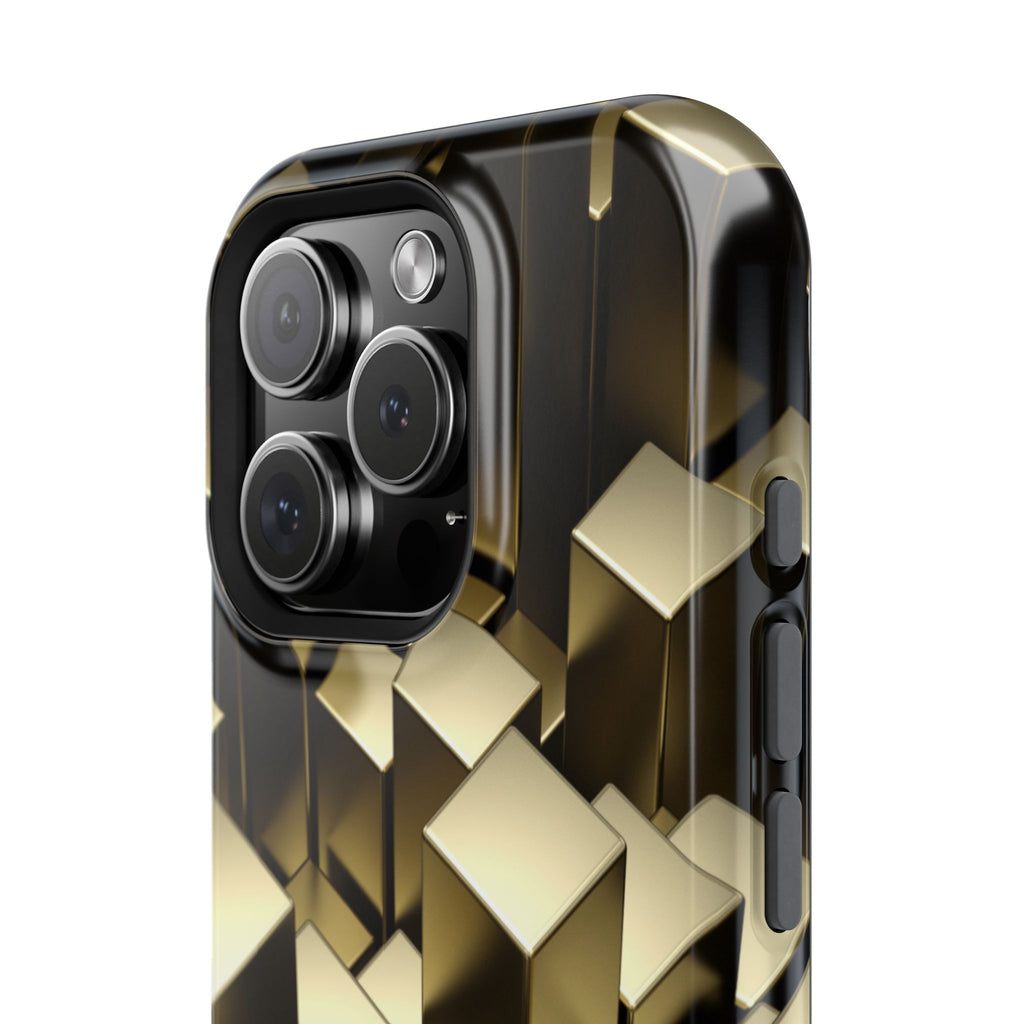Impact-Resistant Phone Case — Gold Geometric 3D Cubes