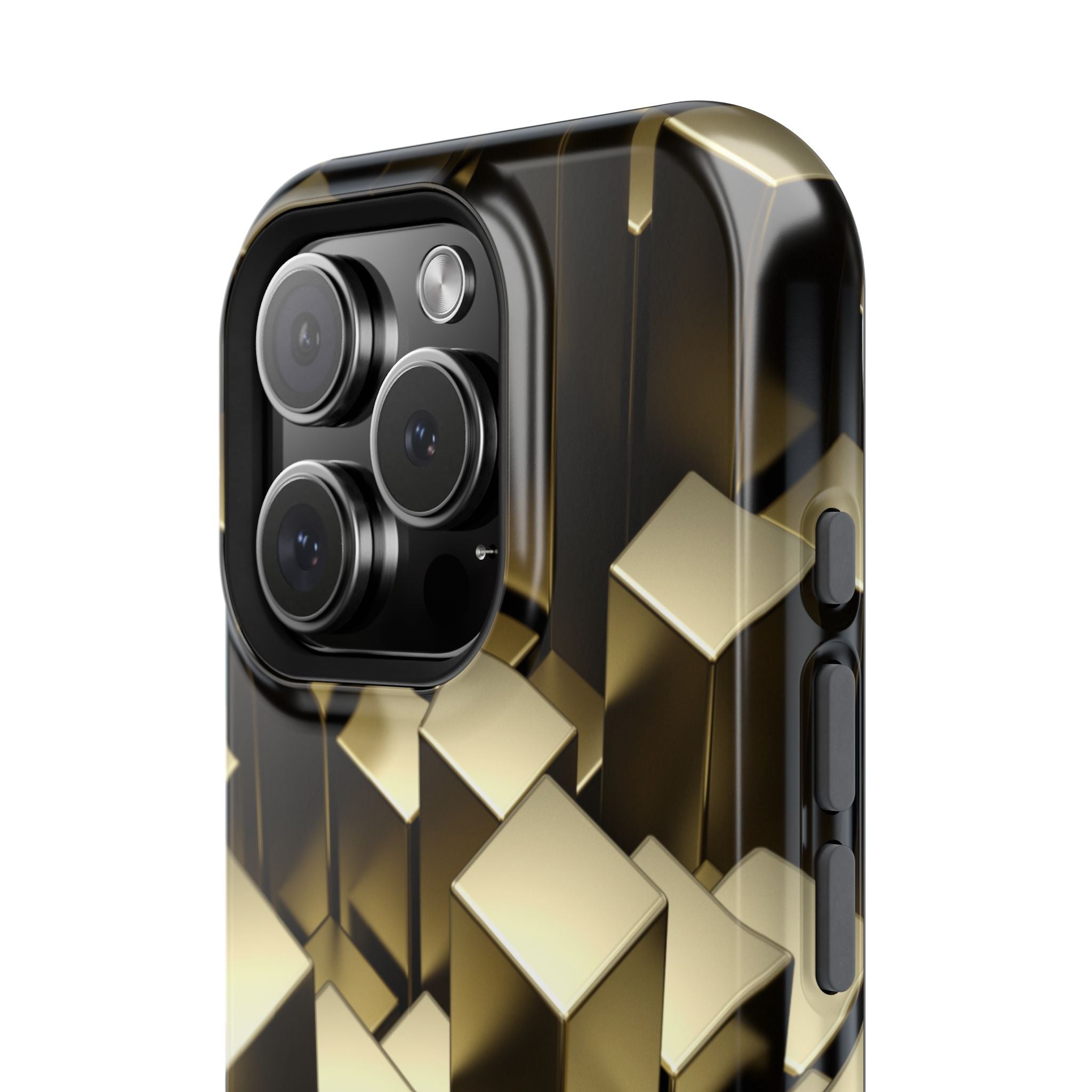 Impact-Resistant Phone Case — Gold Geometric 3D Cubes