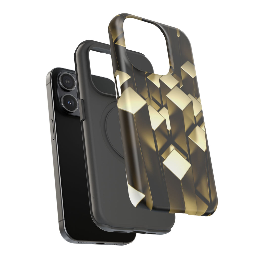 Impact-Resistant Phone Case — Gold Geometric 3D Cubes