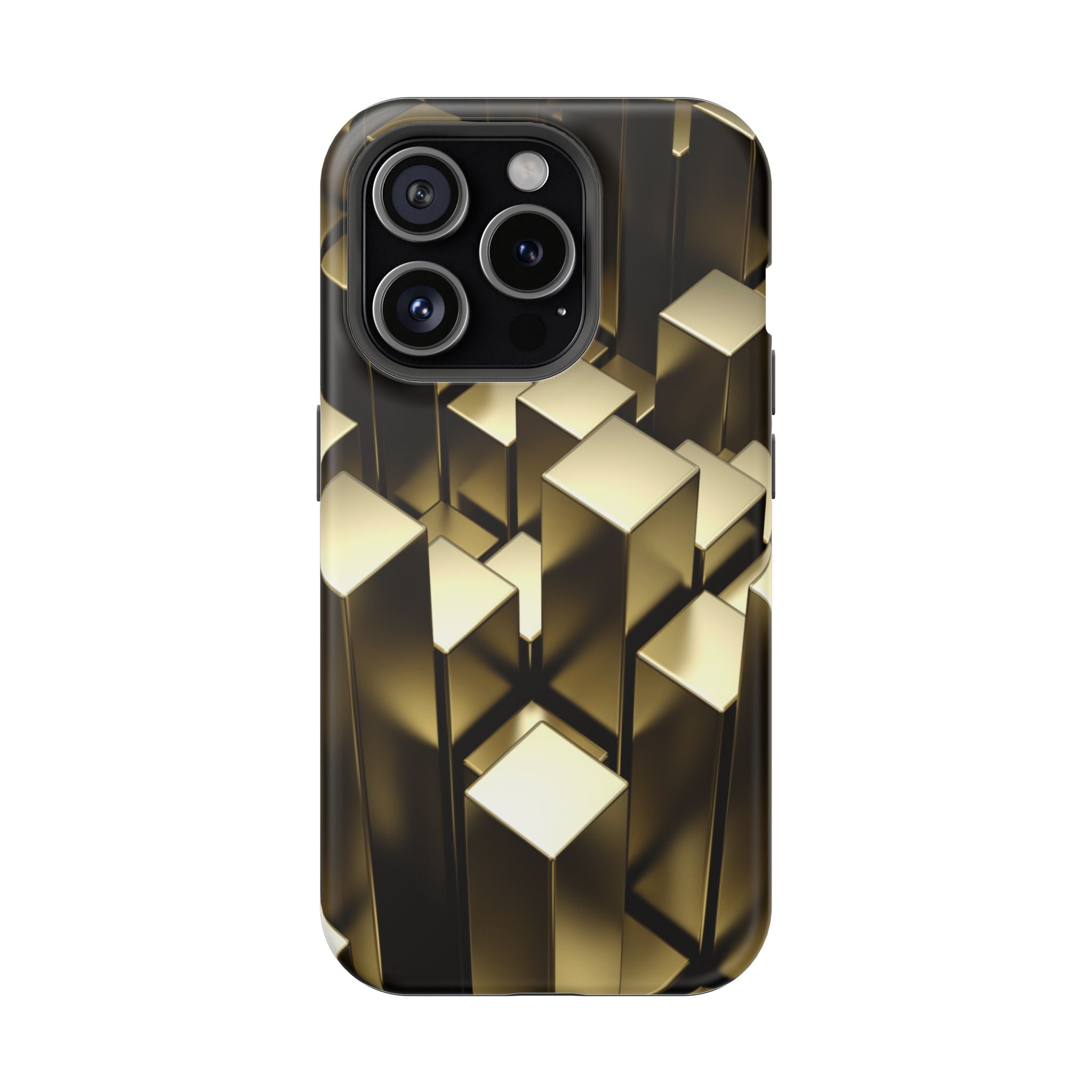 Impact-Resistant Phone Case — Gold Geometric 3D Cubes