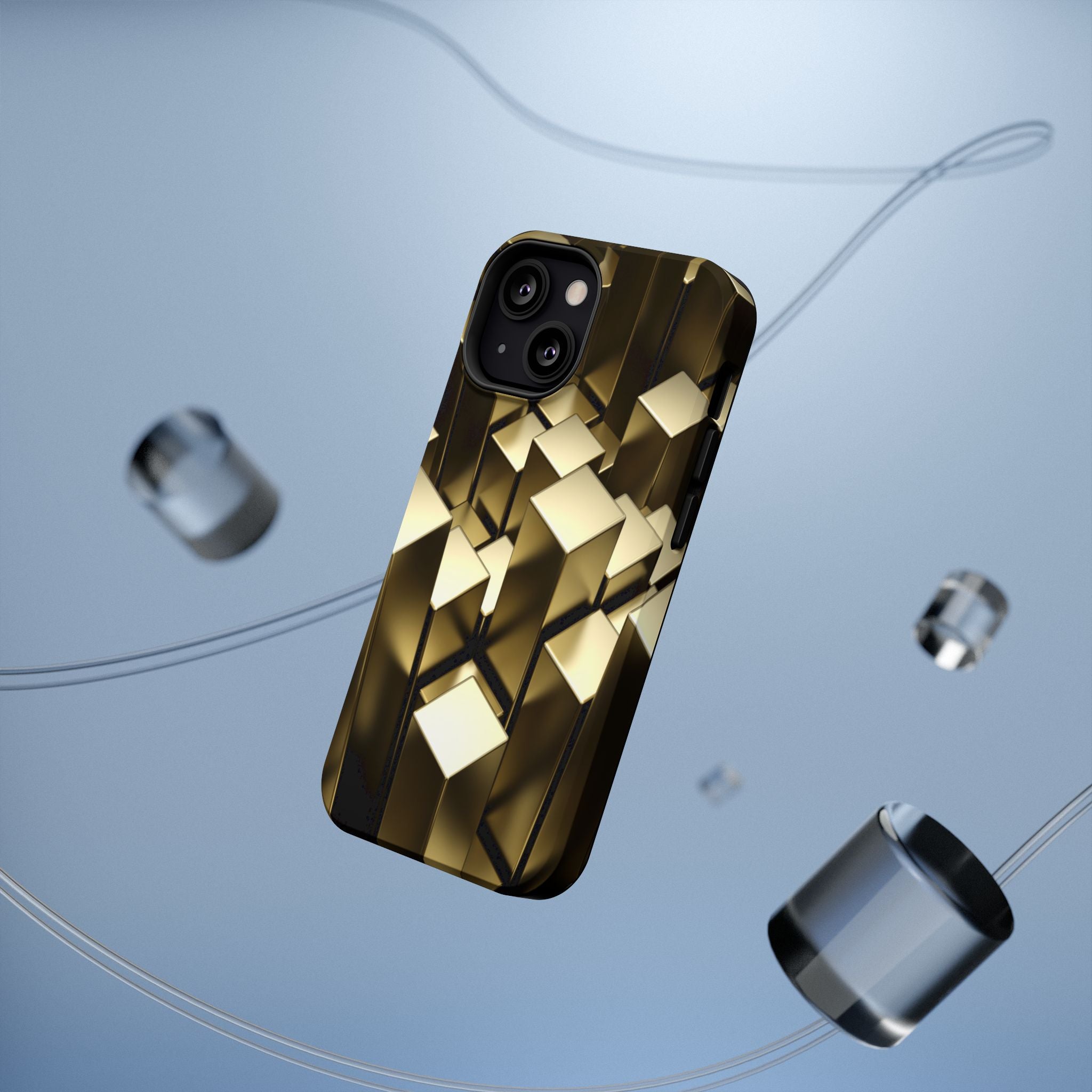 Impact-Resistant Phone Case — Gold Geometric 3D Cubes