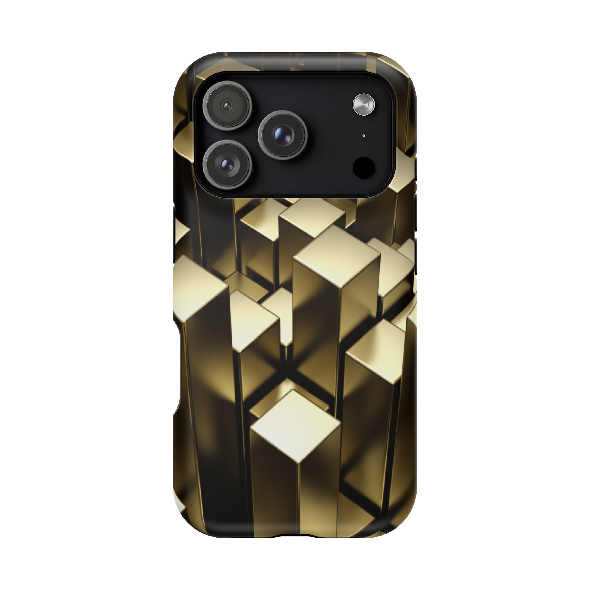 Impact-Resistant Phone Case — Gold Geometric 3D Cubes
