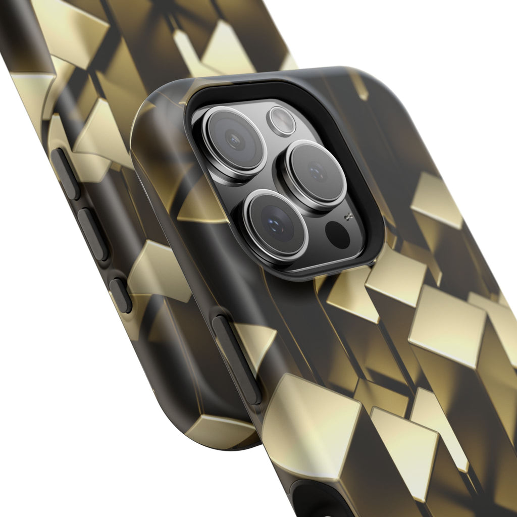 Impact-Resistant Phone Case — Gold Geometric 3D Cubes