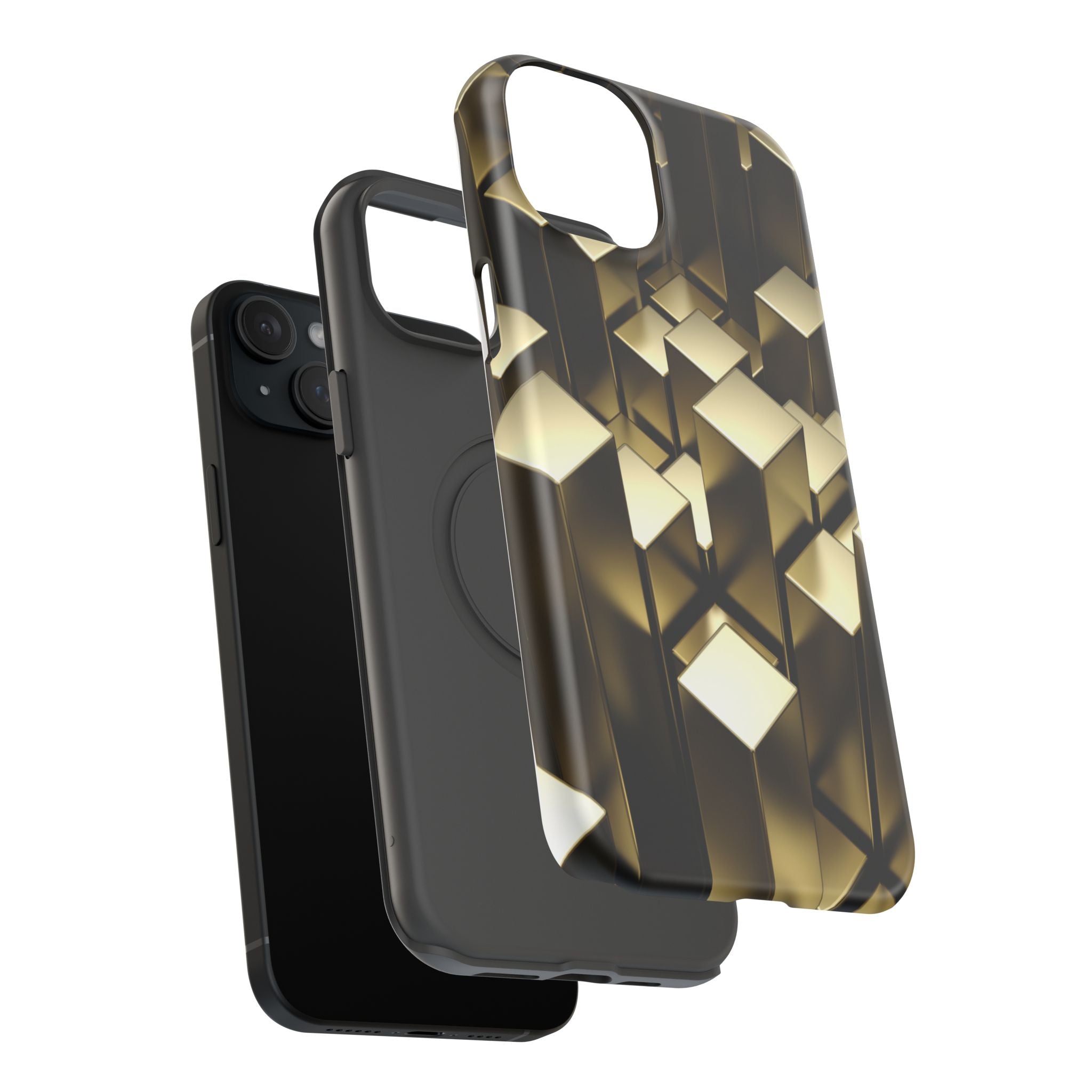 Impact-Resistant Phone Case — Gold Geometric 3D Cubes