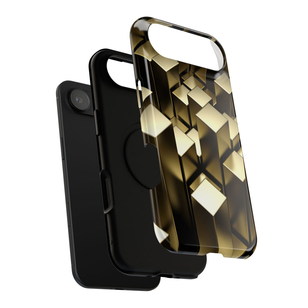 Impact-Resistant Phone Case — Gold Geometric 3D Cubes