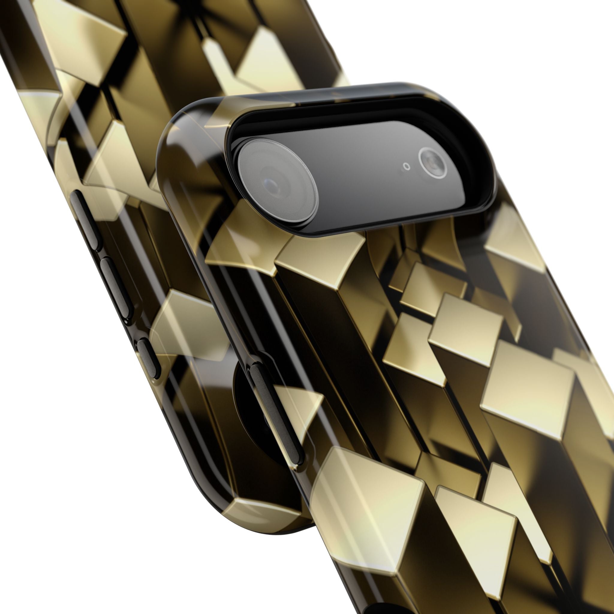 Impact-Resistant Phone Case — Gold Geometric 3D Cubes