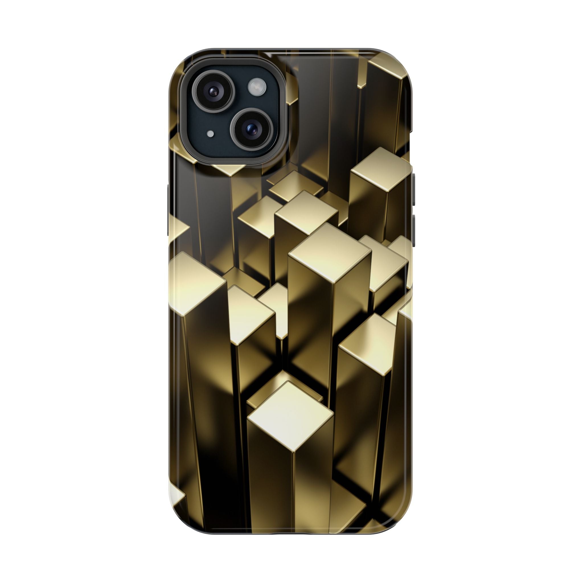 Impact-Resistant Phone Case — Gold Geometric 3D Cubes