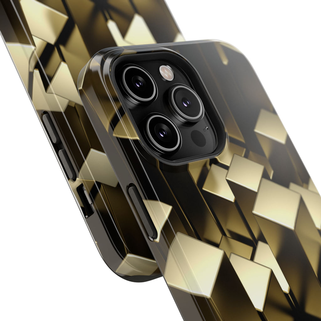 Impact-Resistant Phone Case — Gold Geometric 3D Cubes