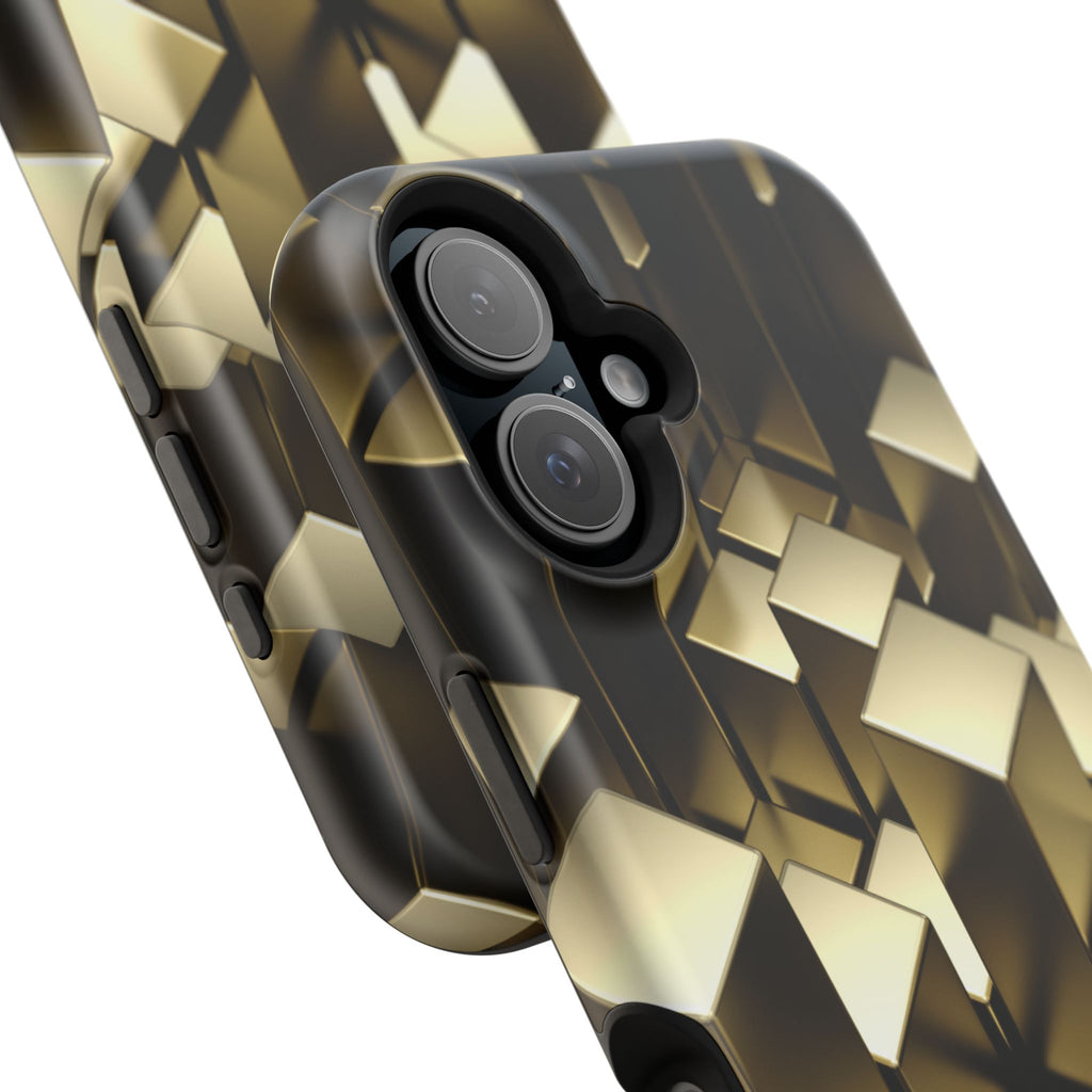Impact-Resistant Phone Case — Gold Geometric 3D Cubes
