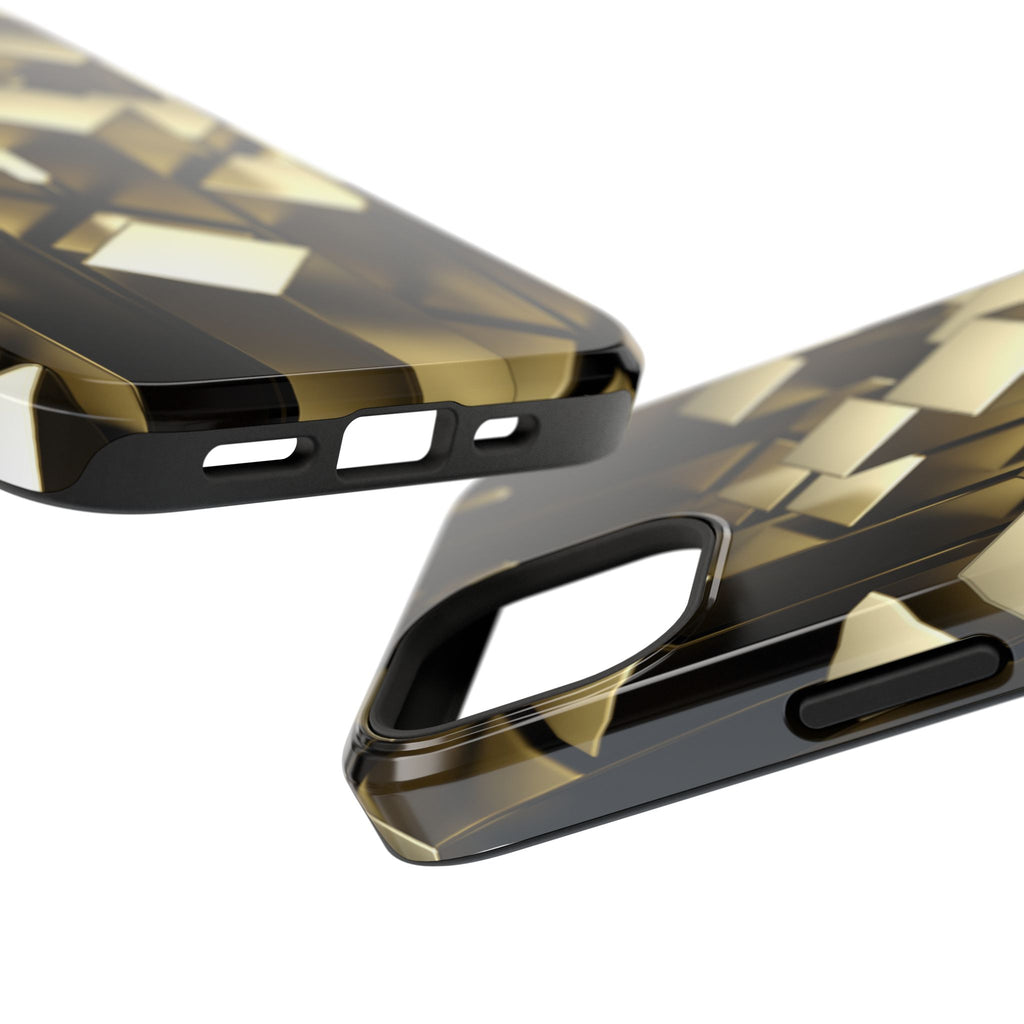 Impact-Resistant Phone Case — Gold Geometric 3D Cubes