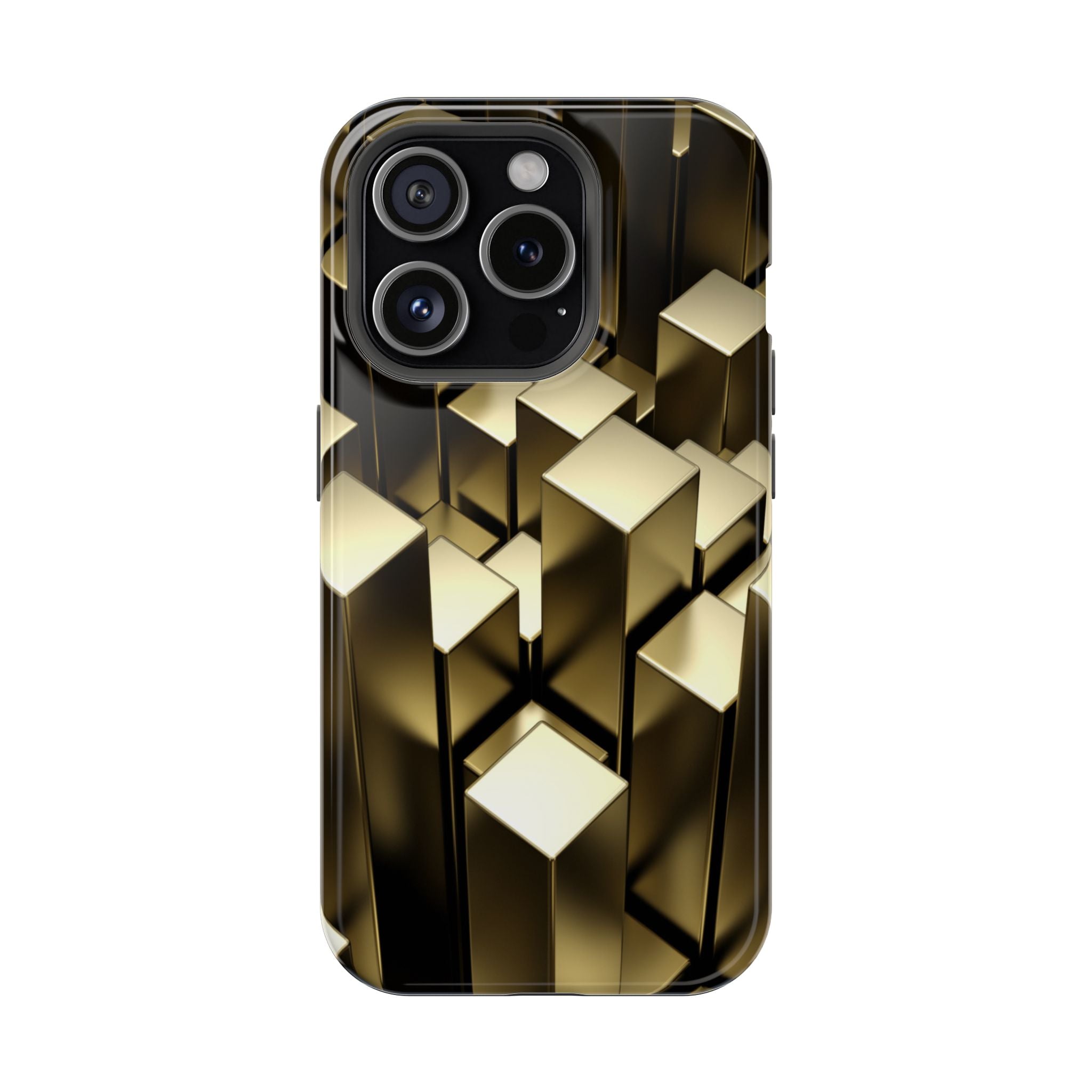 Impact-Resistant Phone Case — Gold Geometric 3D Cubes