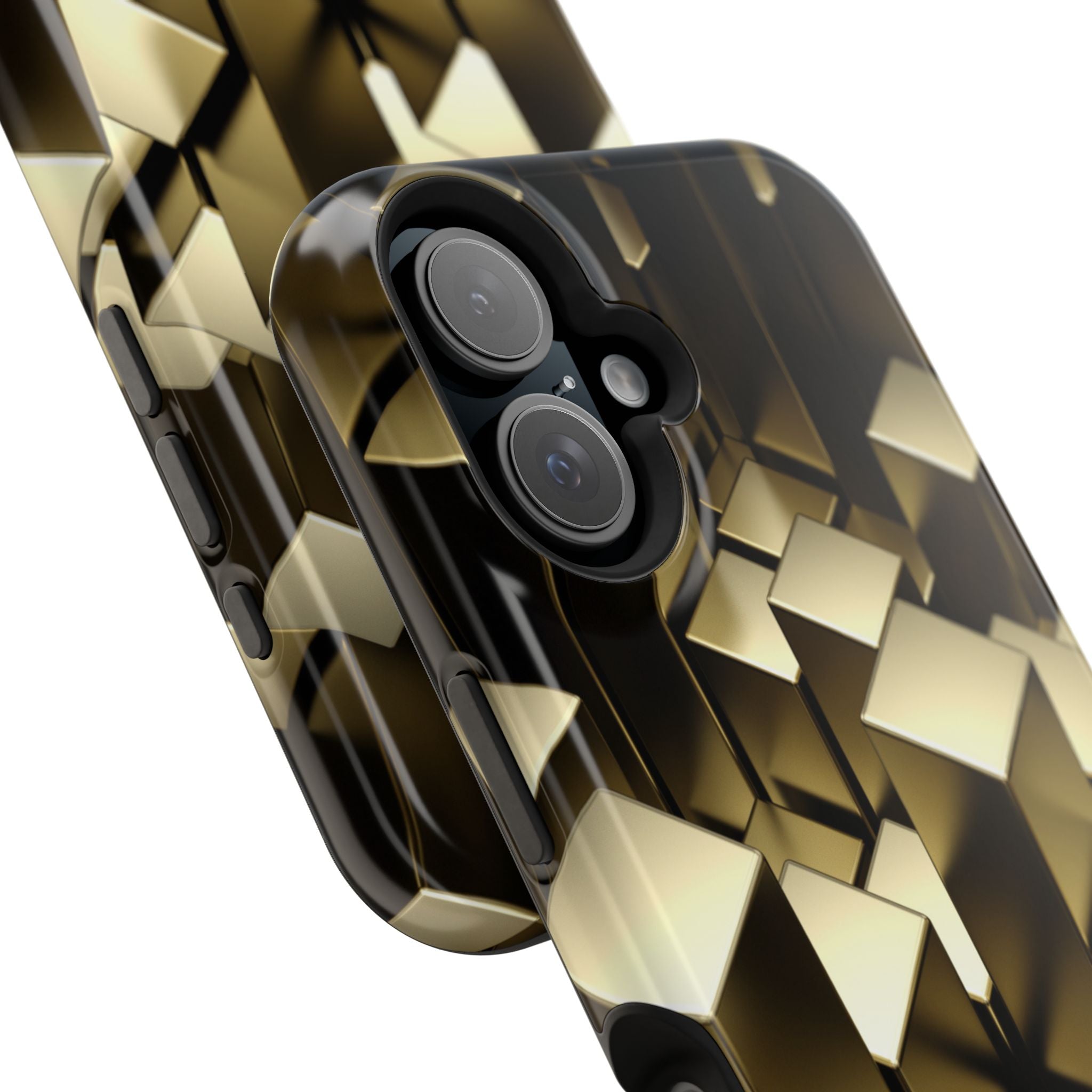 Impact-Resistant Phone Case — Gold Geometric 3D Cubes
