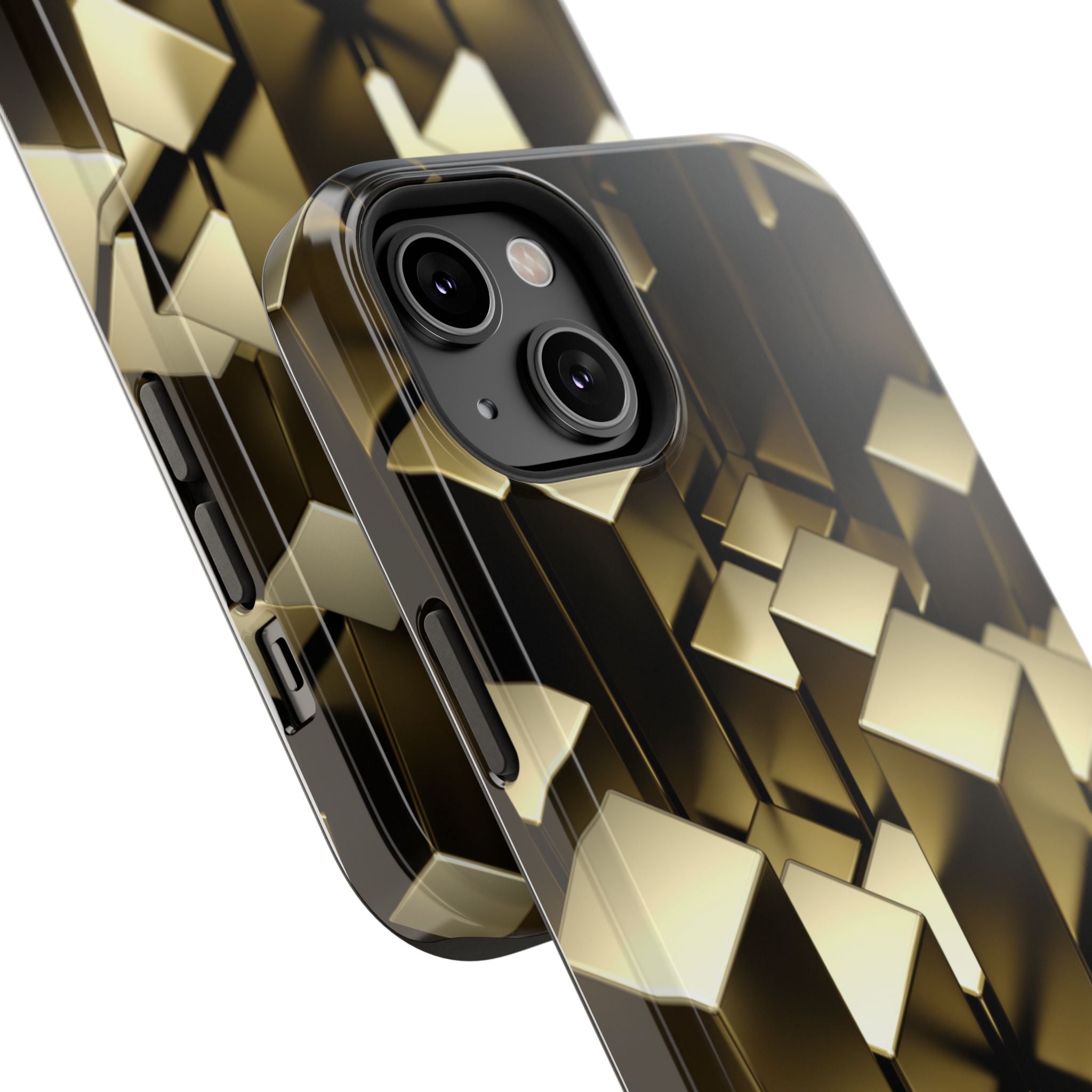 Impact-Resistant Phone Case — Gold Geometric 3D Cubes