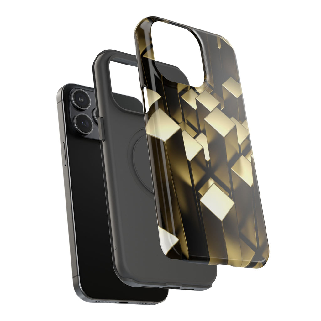 Impact-Resistant Phone Case — Gold Geometric 3D Cubes