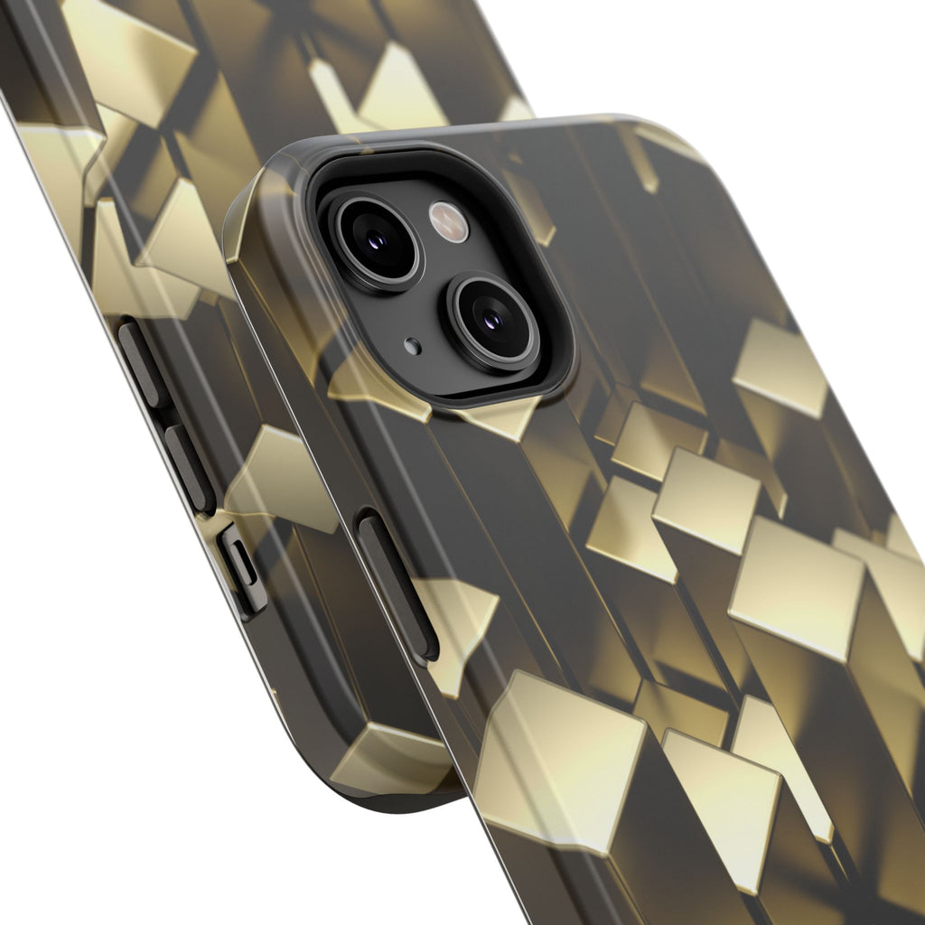 Impact-Resistant Phone Case — Gold Geometric 3D Cubes