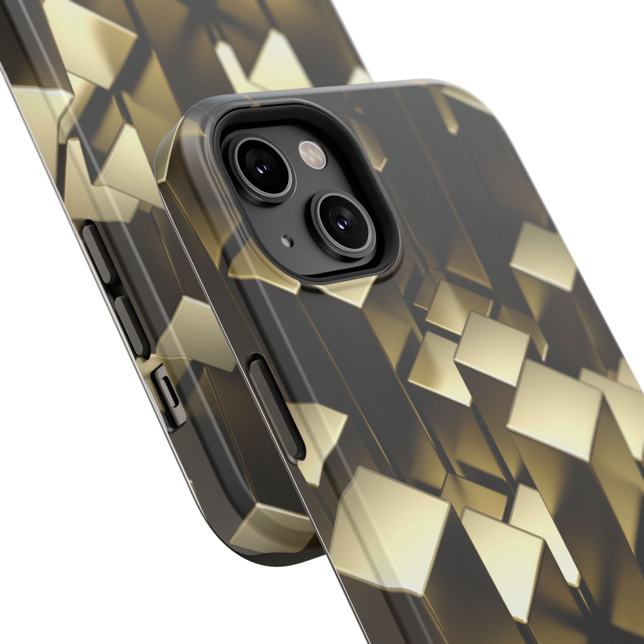 Impact-Resistant Phone Case — Gold Geometric 3D Cubes